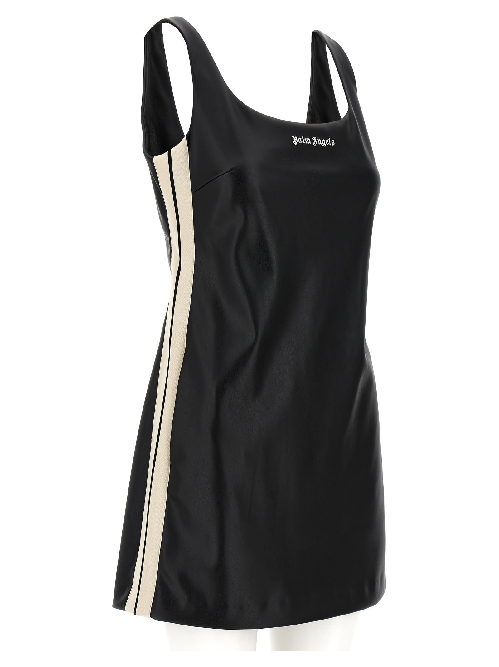 Shop Palm Angels Leather Effect Track Dress In Black Off White