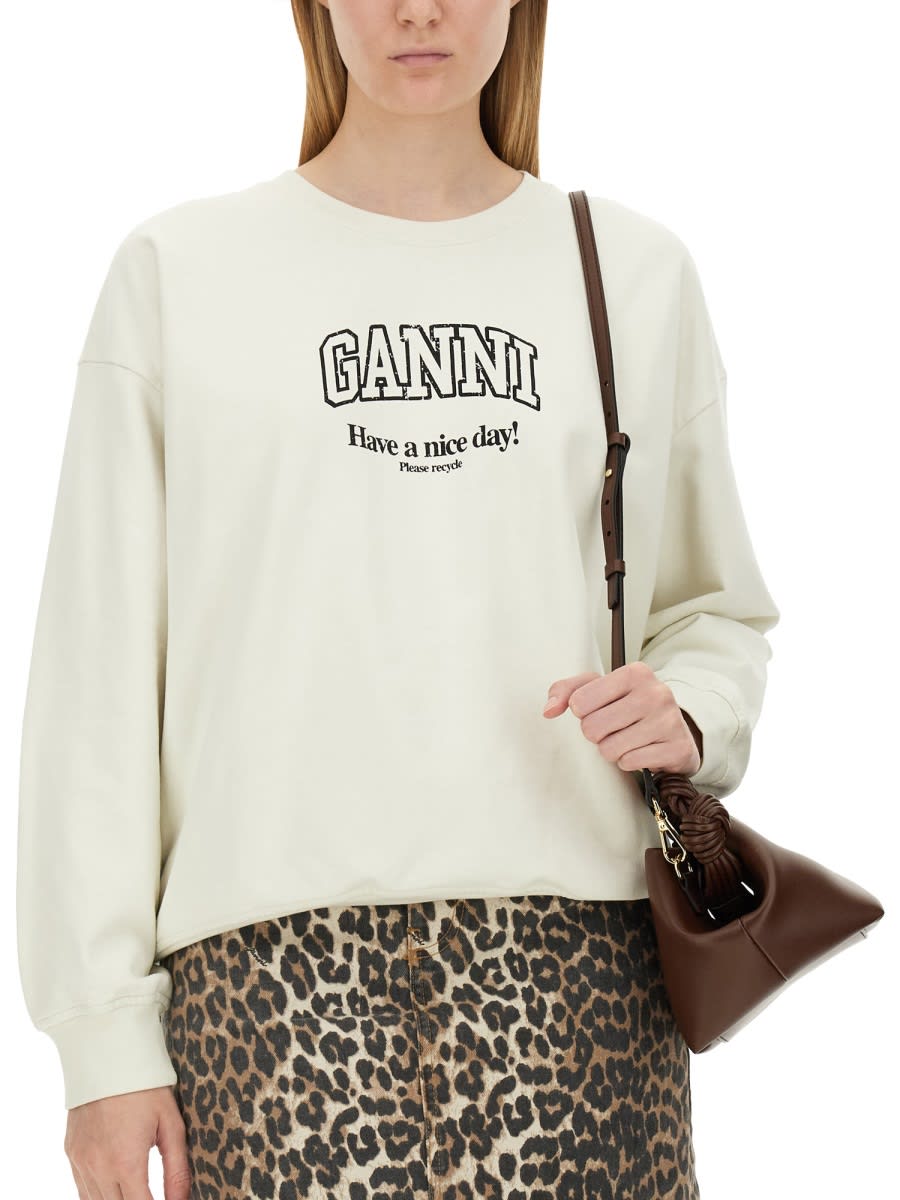 Shop Ganni Sweatshirt With Logo In White