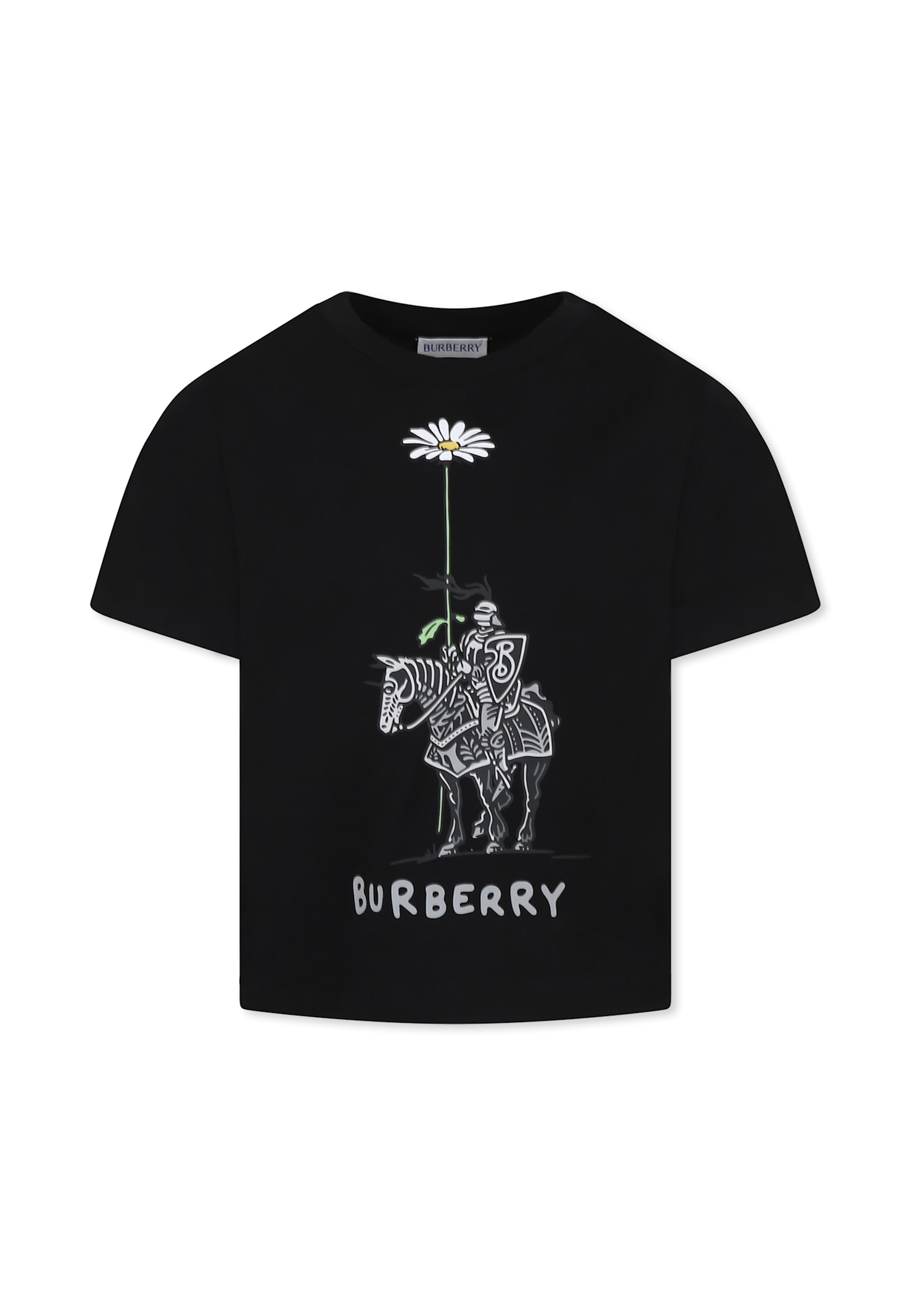 Shop Burberry Black T-shirt For Kids With Equestrian Knight