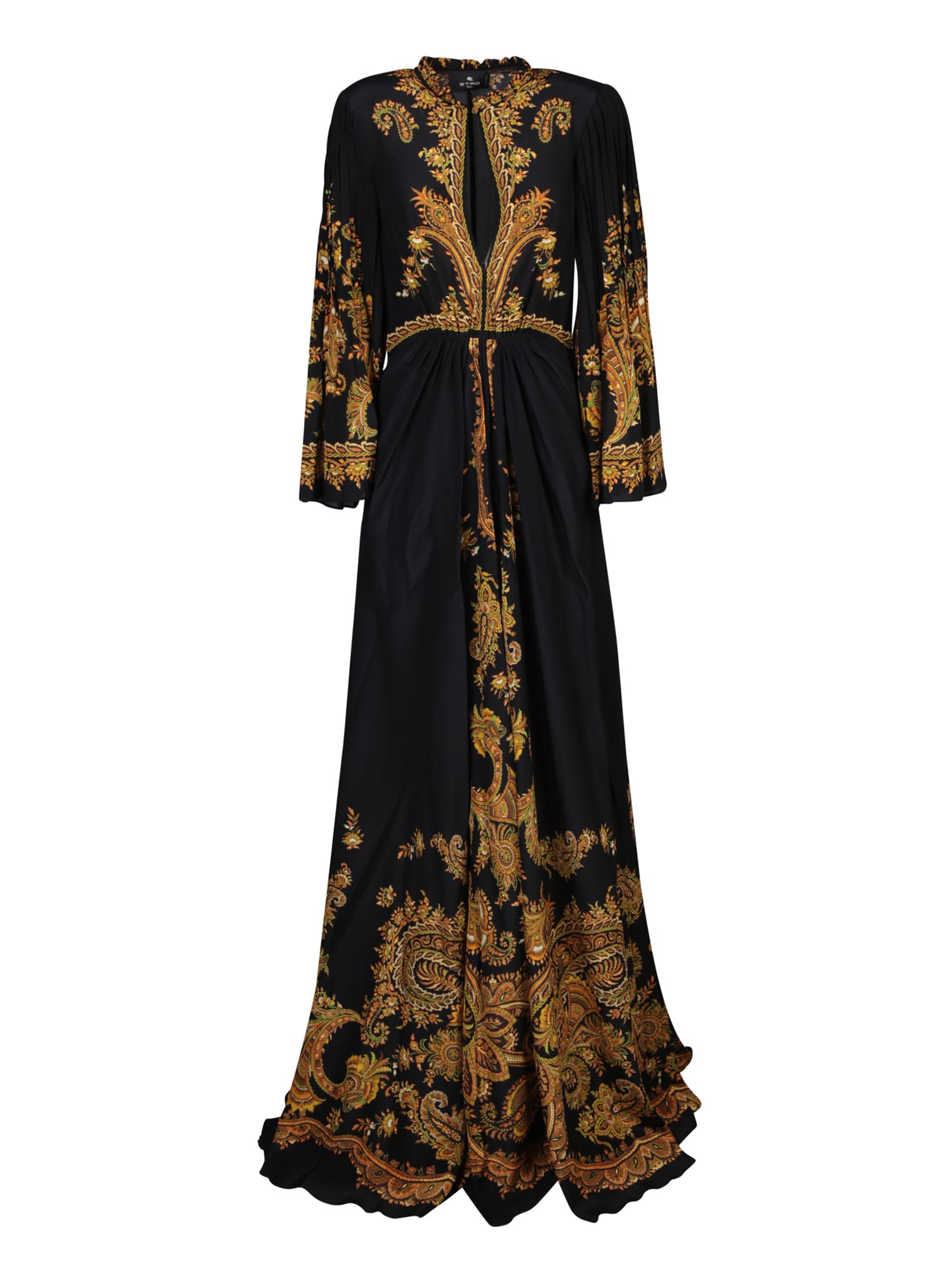 Shop Etro Pleated Sleeves Long Dress In Black