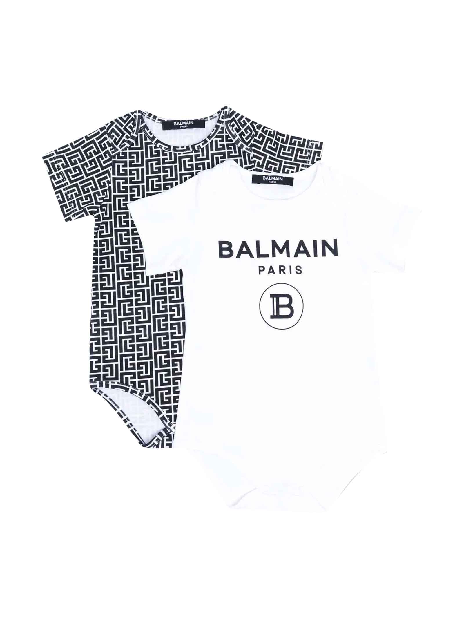 Balmain Set 2 White / Black Romper Baby Unisex