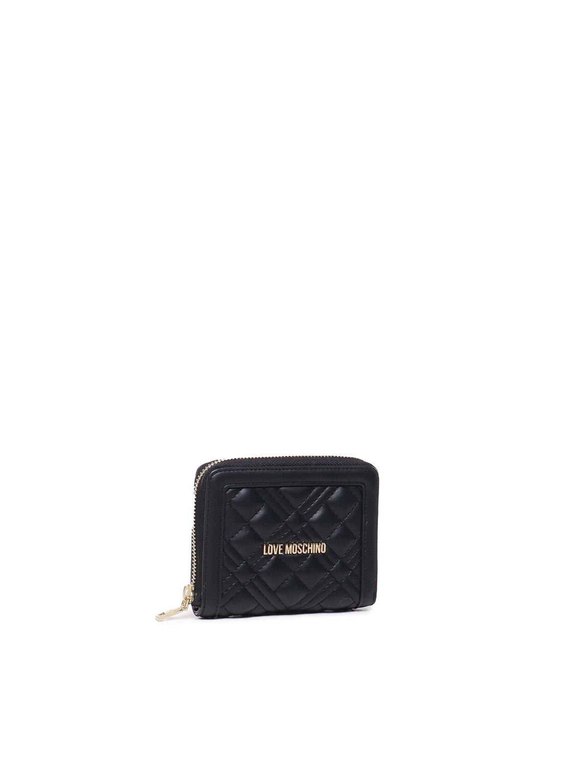 Shop Love Moschino Quilted Zip Around Wallet In Nero E Oro