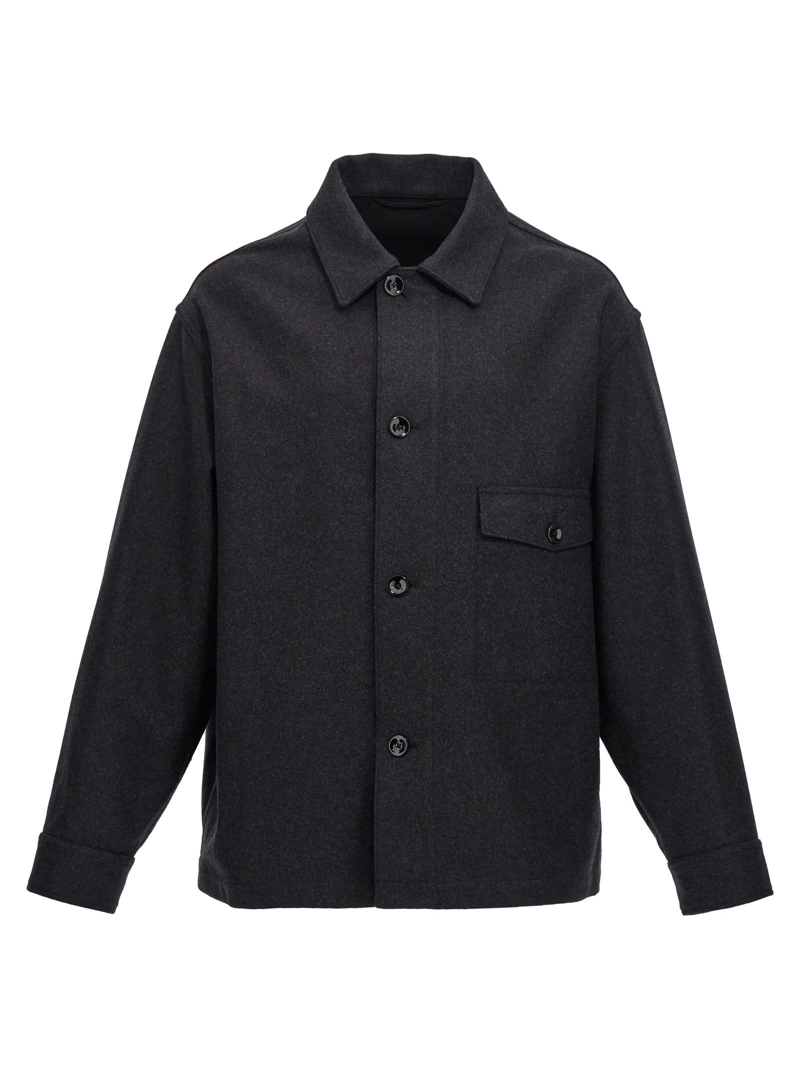 Shop Lemaire One Pocket Overshirt In Black