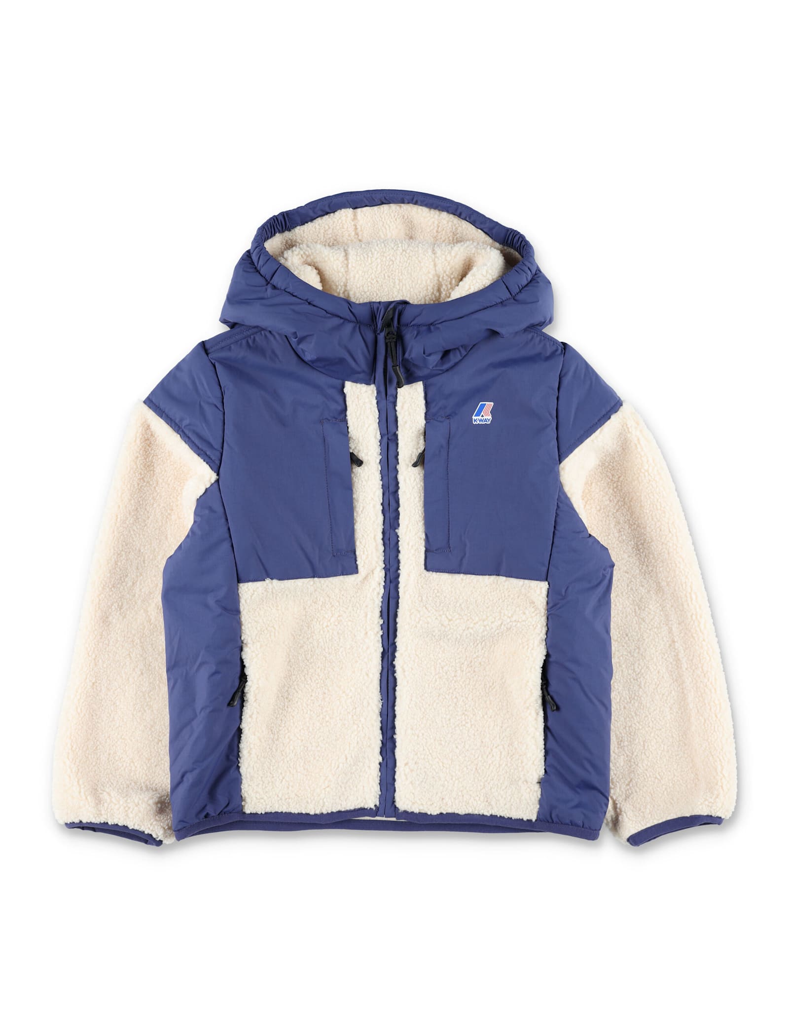 K-way Blue Samson Faux Fur Coat For Kids With Logo In Animal Print