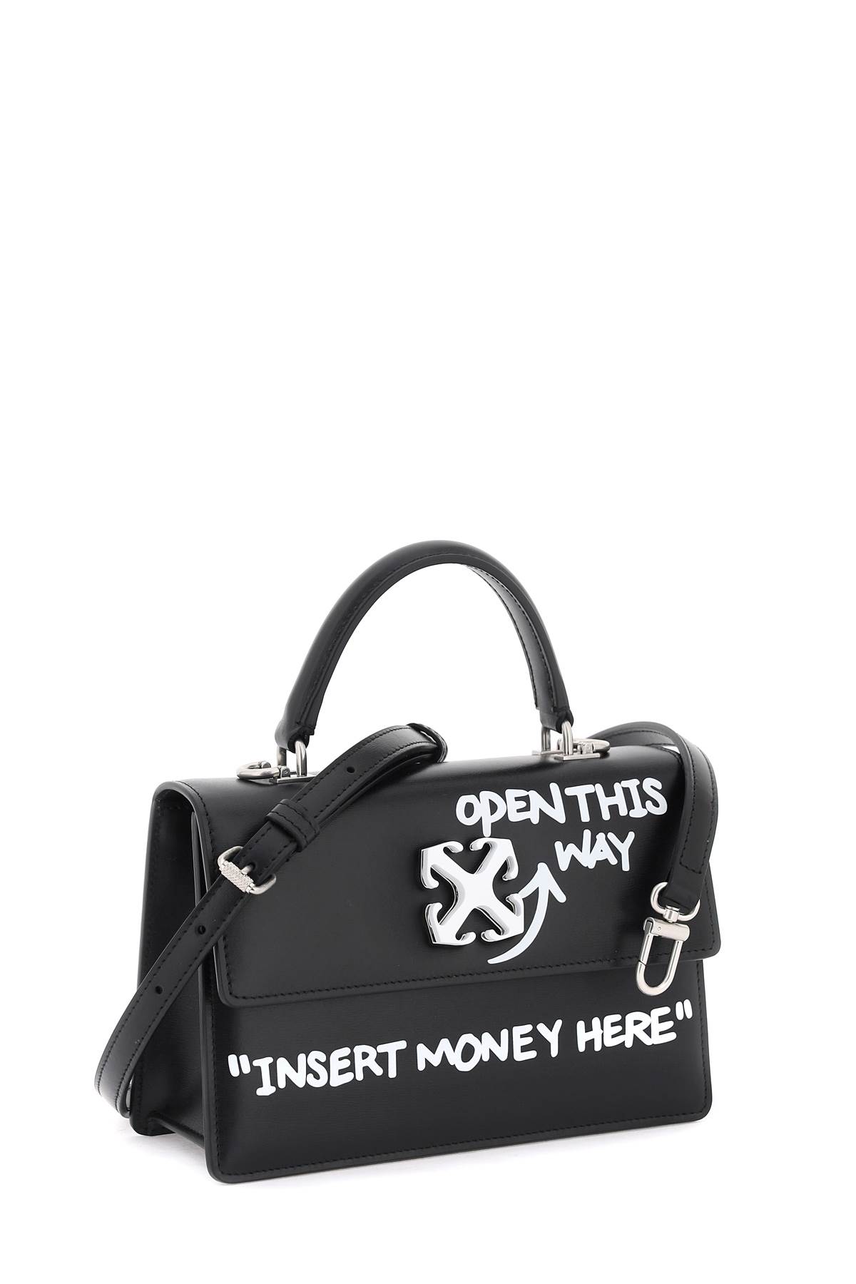 Shop Off-white Jitney 1.4 Handbag With Lettering In Black/white