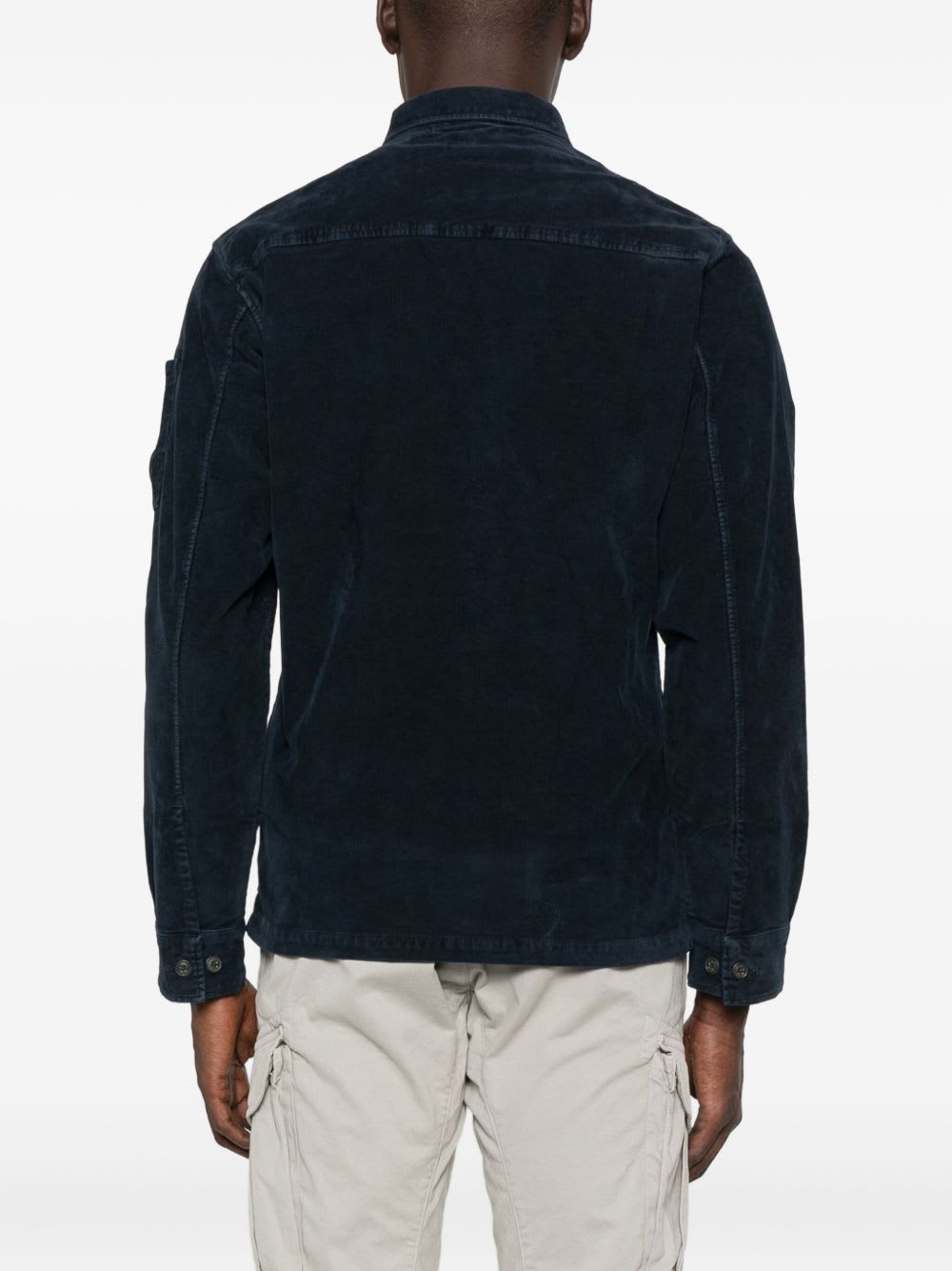 C.p. Company Navy Corduroy Jacket With Button-up Front And Unique Lens Detail In Blue