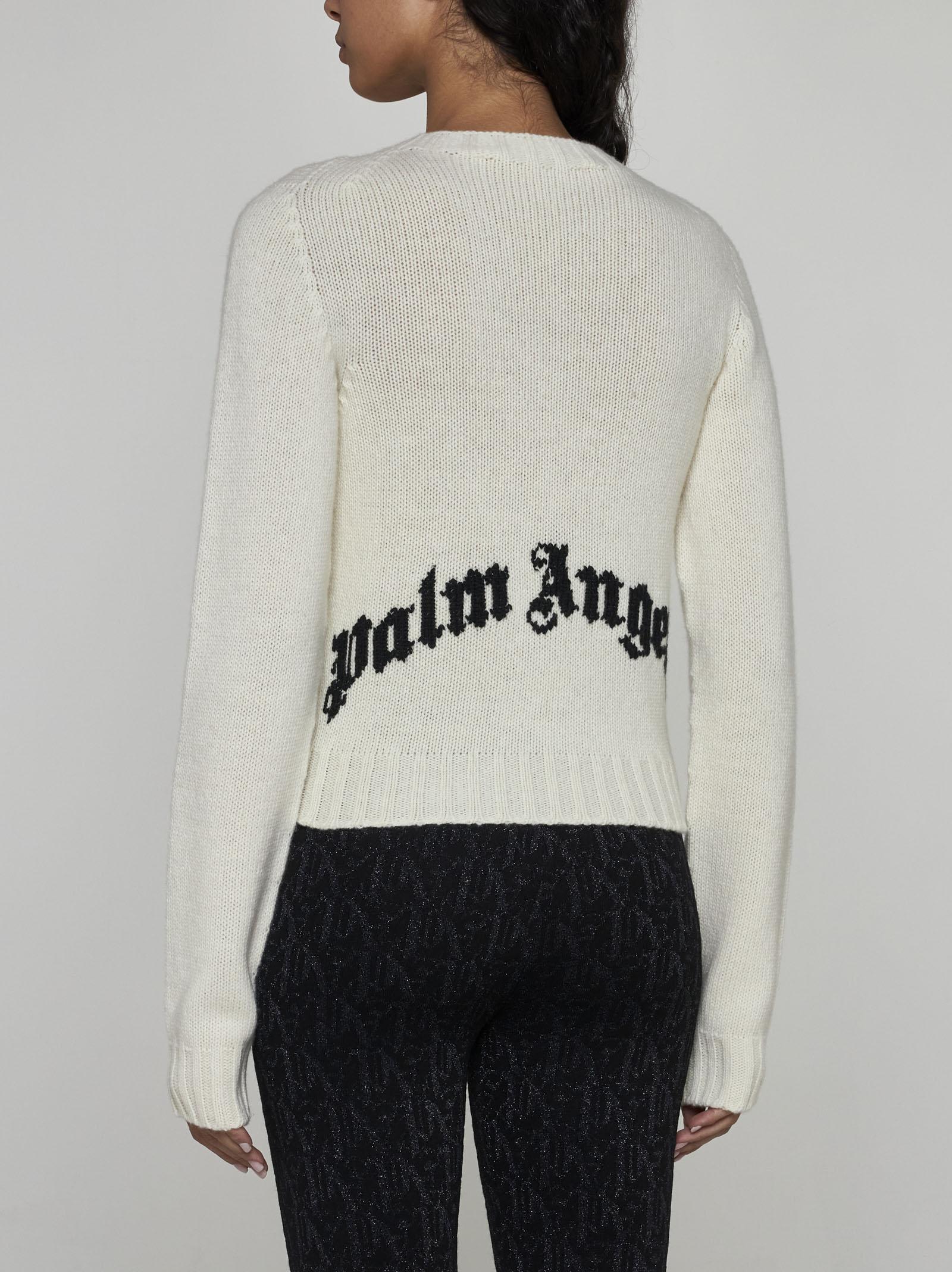 Shop Palm Angels Logo Wool-blend Sweater In White