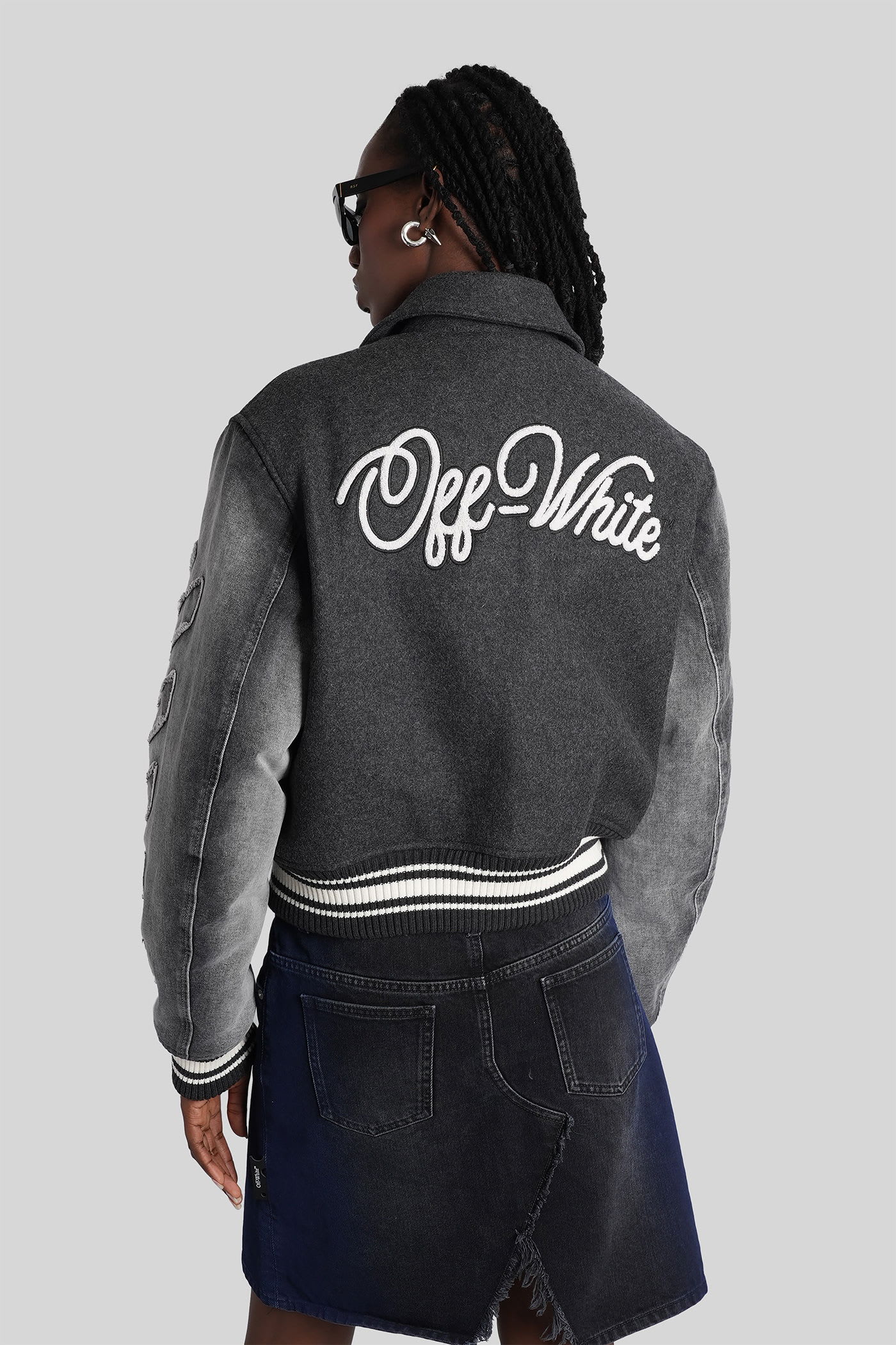 Off-white Logo Flocked Button-up Jacket In Gray