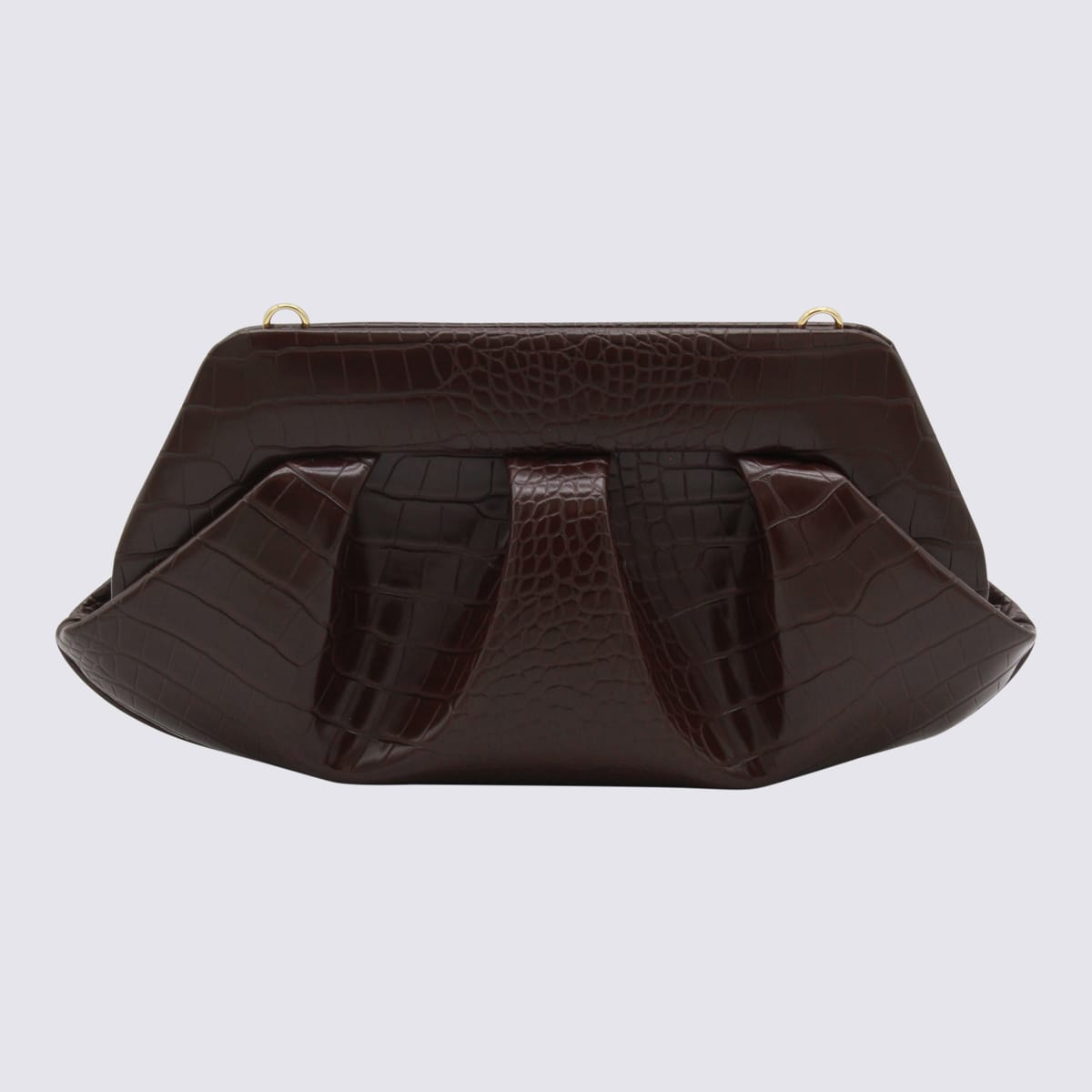 Themoirè Brown Emera Croco Clutches In Black