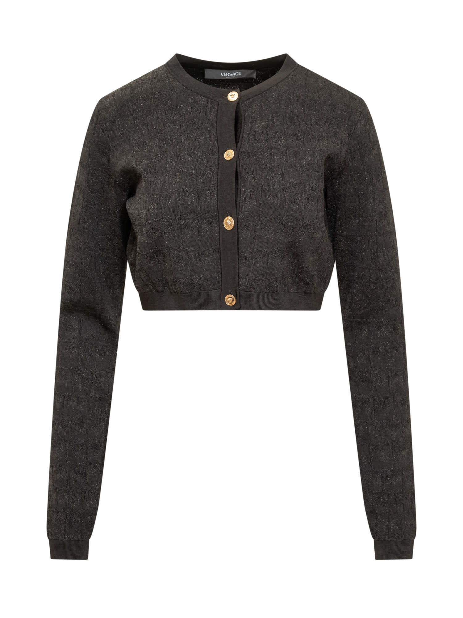 Versace Crocodile-effect Cardigan In Black