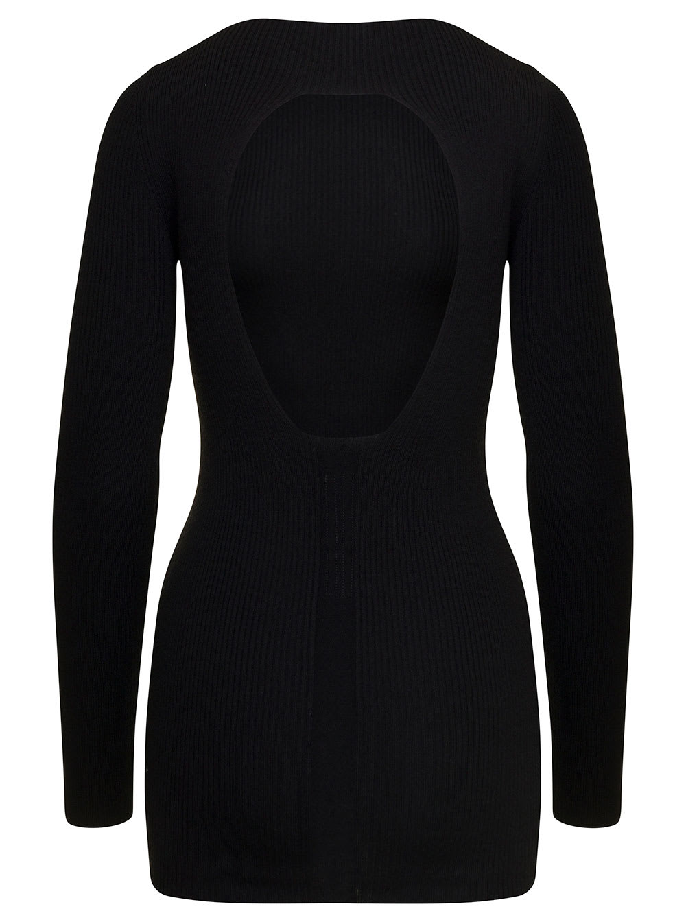 Shop Rick Owens Long Black Ribbed Top With Round Cut-out In Wool Woman