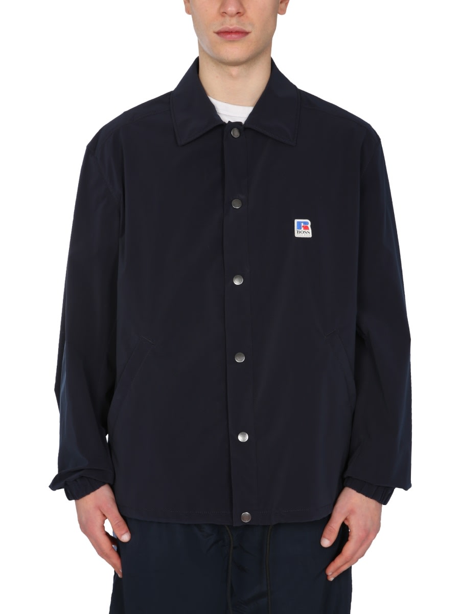 Shop Hugo Boss Relaxed Fit Jacket With Boss X Russell Athletic Logo In Blue