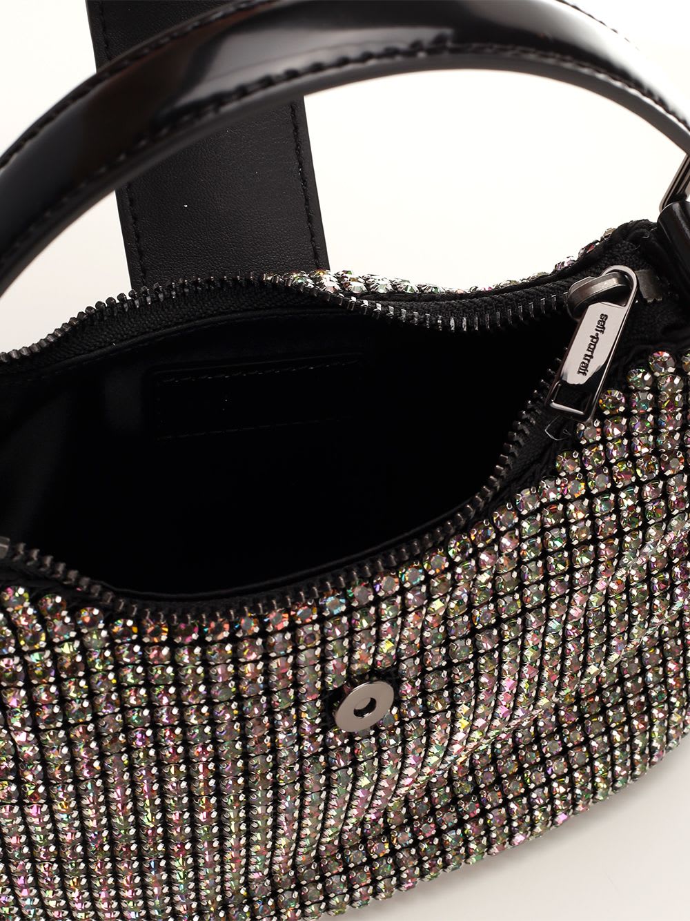 Shop Self-portrait Rhinestones Hobo Bag In Silver