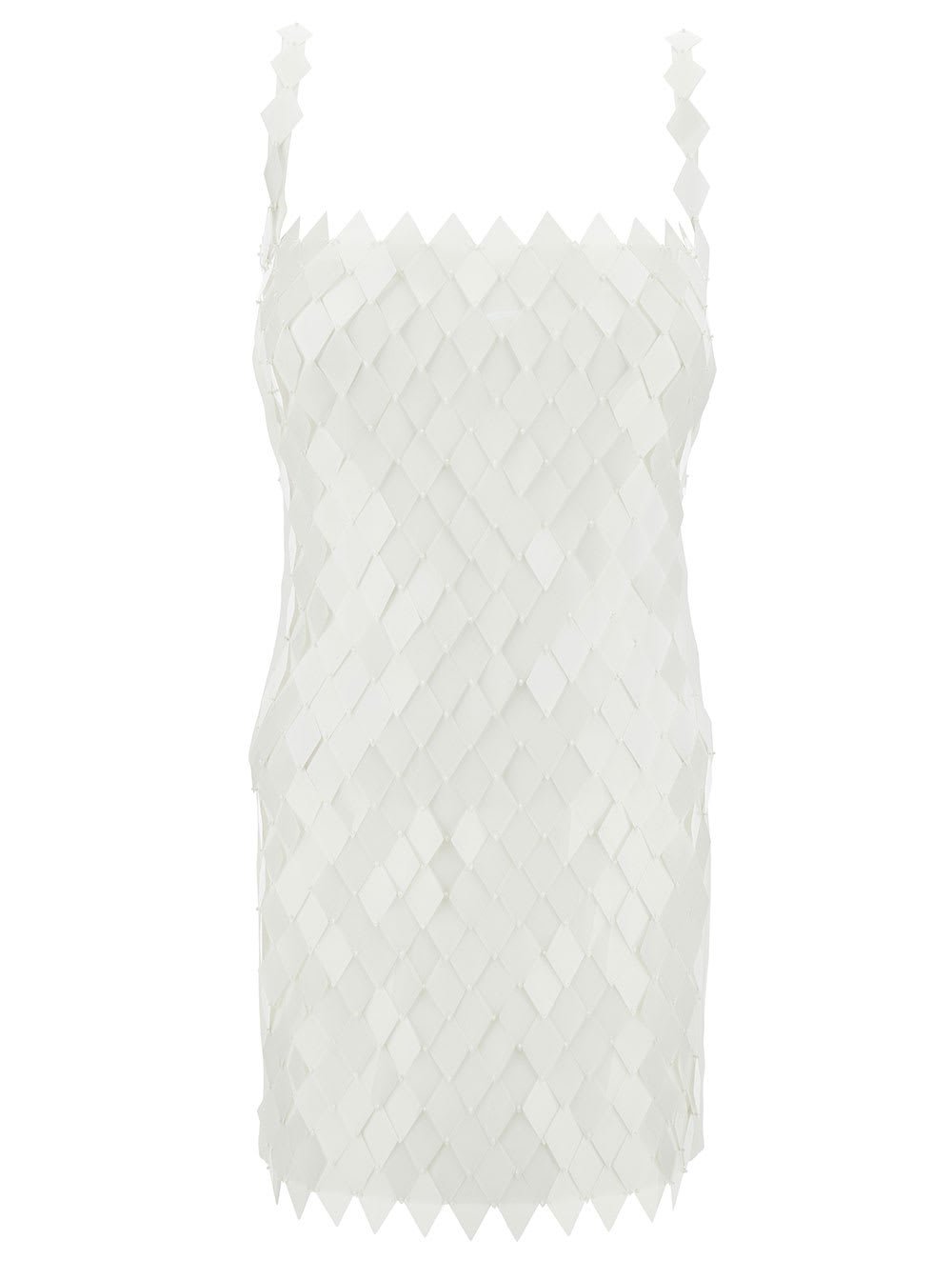 Shop Attico Rue Mini Milk White Dress With Rhombus Sequins In Rayon Woman