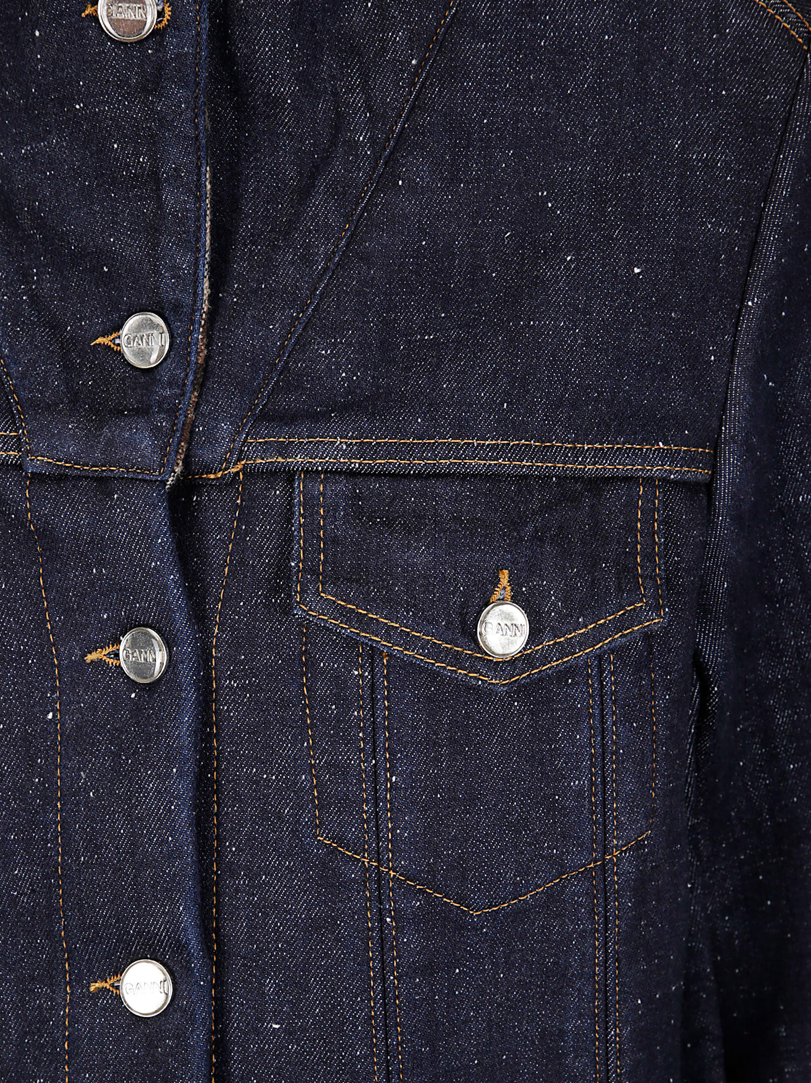 Ganni Bonded Denim Jacket Stitch Detailing In Blue