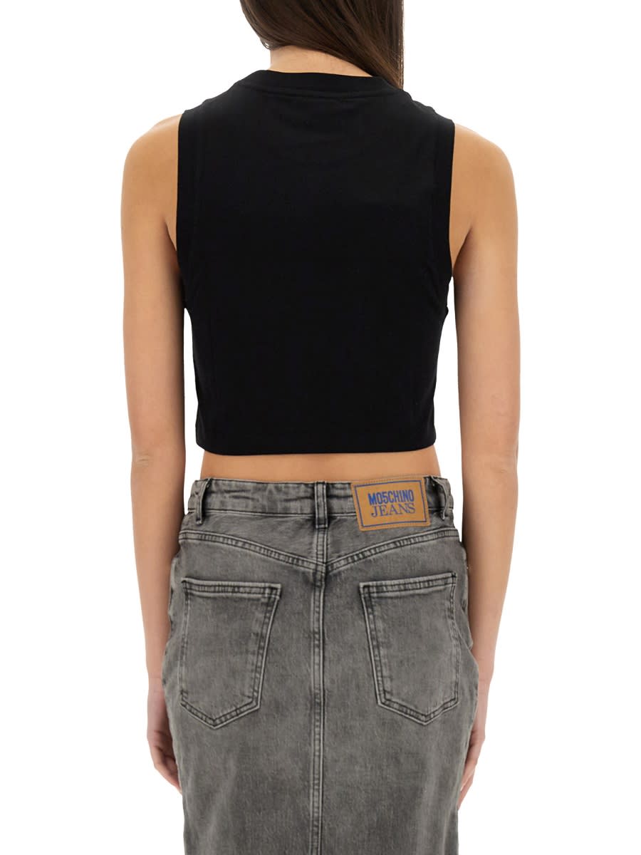 Shop M05ch1n0 Jeans Cropped Top With Print In Black