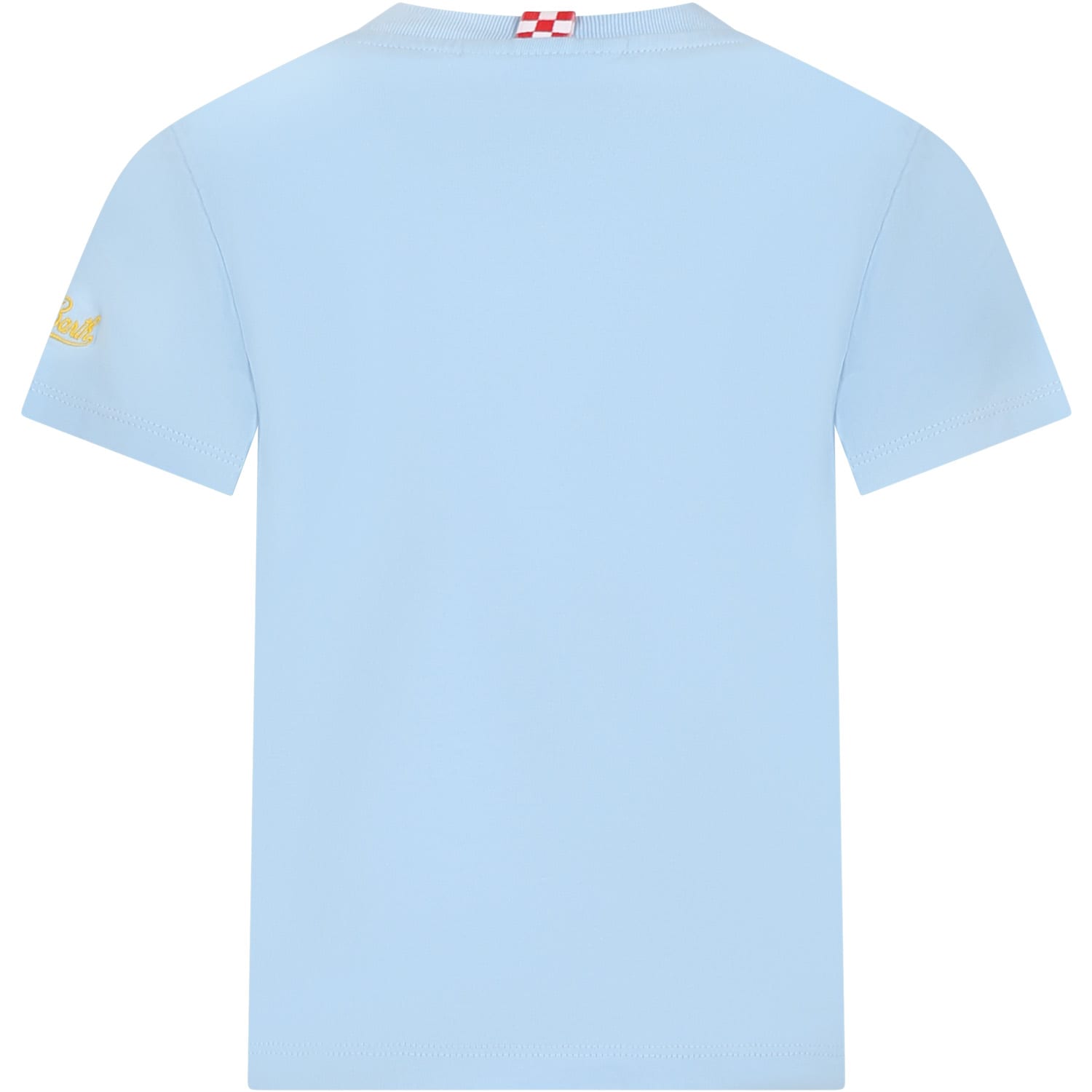Shop Mc2 Saint Barth Light Blue Cotton T-shirt For Boy With Crab And Writing