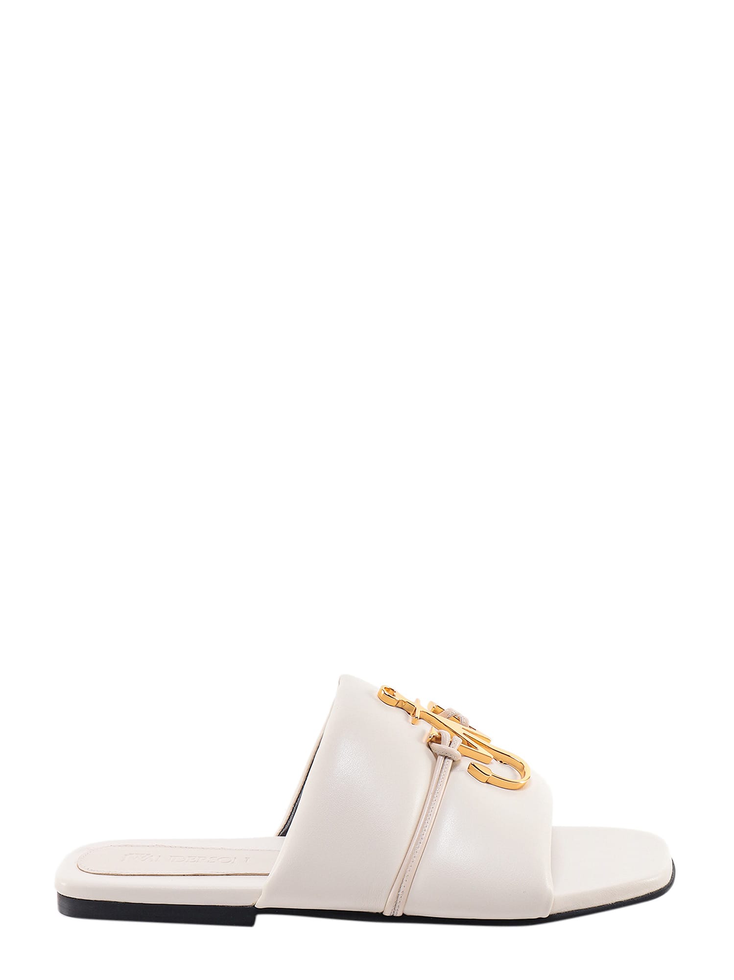 Jw Anderson Anchor Logo Leather Slides In Beige