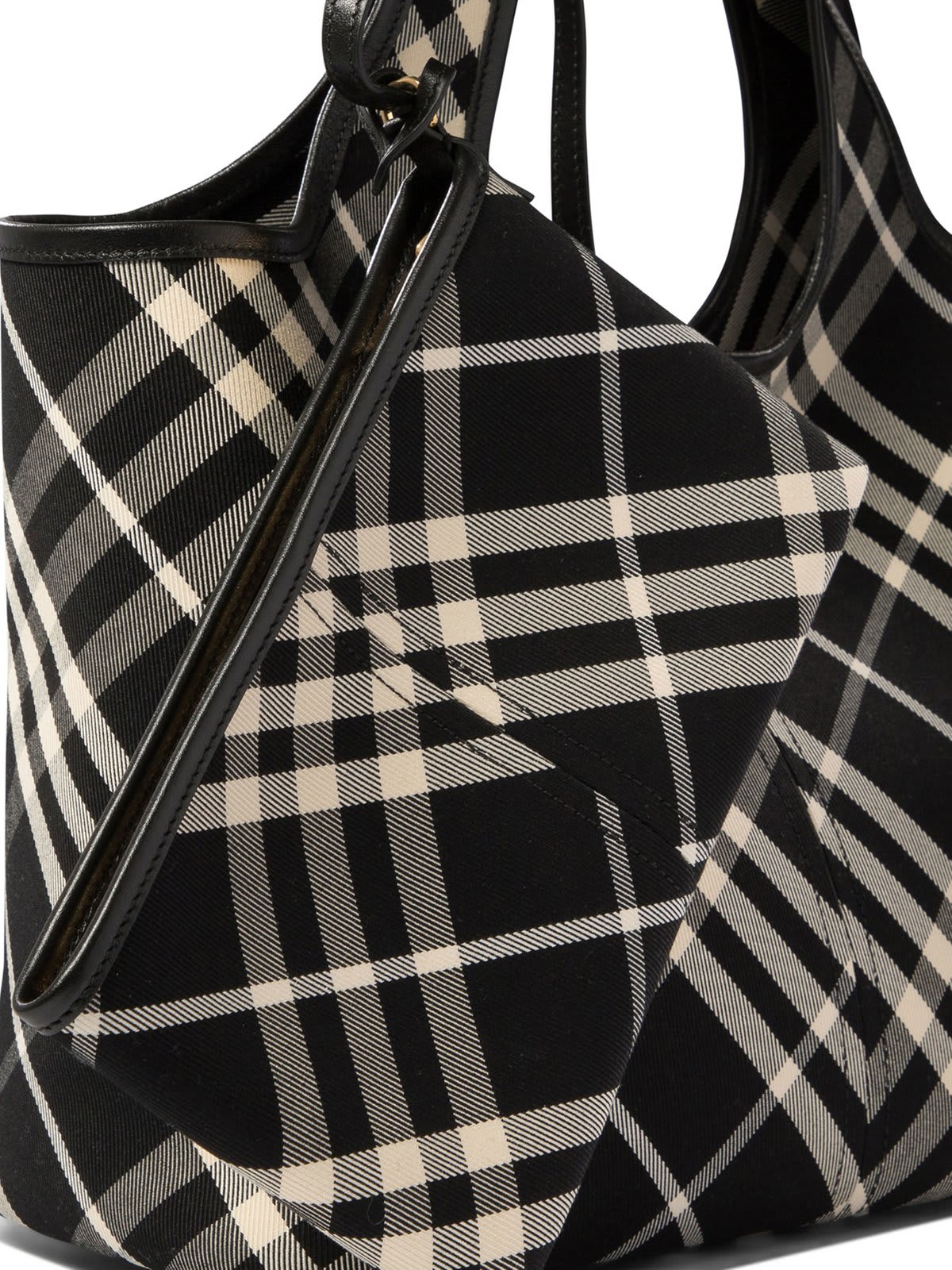 Shop Burberry Nova Checked Top Handle Bag In Black Calico