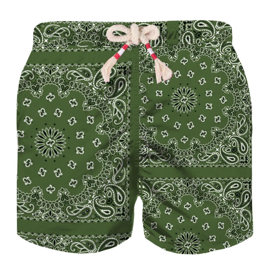MC2 Saint Barth Military Green Bandana Boy Swimshorts