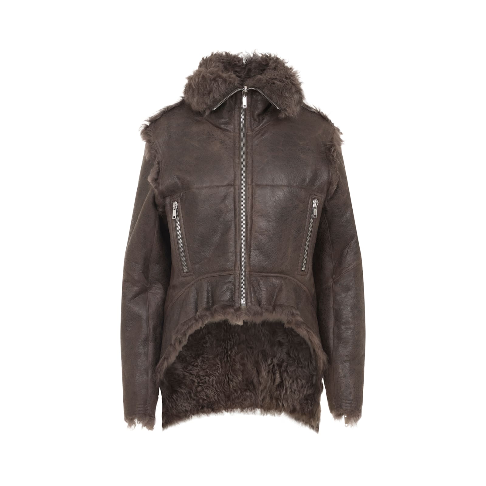 Rick Owens Brown Jacket With Reversible Design And Asymmetric Hem In Leather Woman In Brown