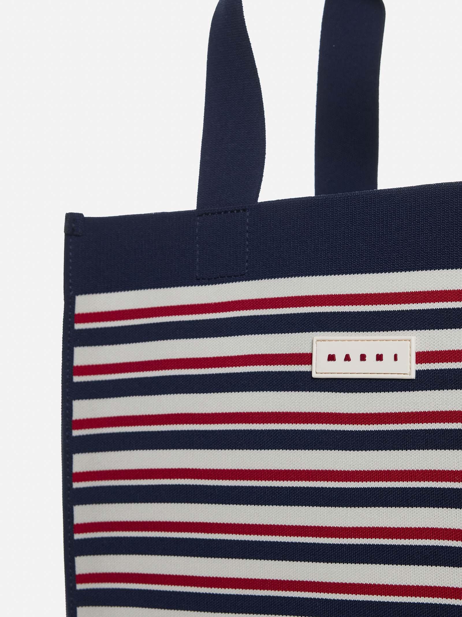 Shop Marni Striped Canvas Medium Shopping Bag In Multicolor