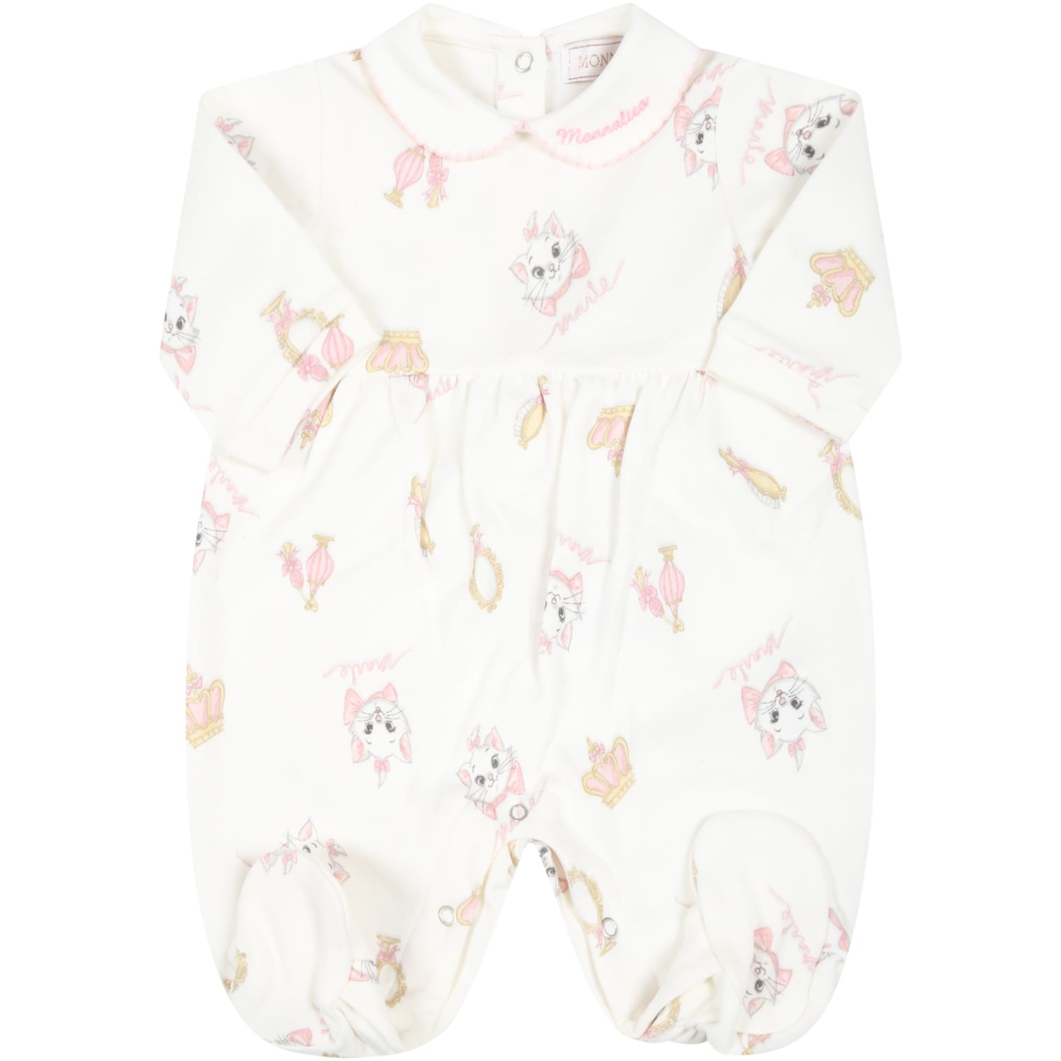 Monnalisa White Babygrow For Baby Girl With Cats
