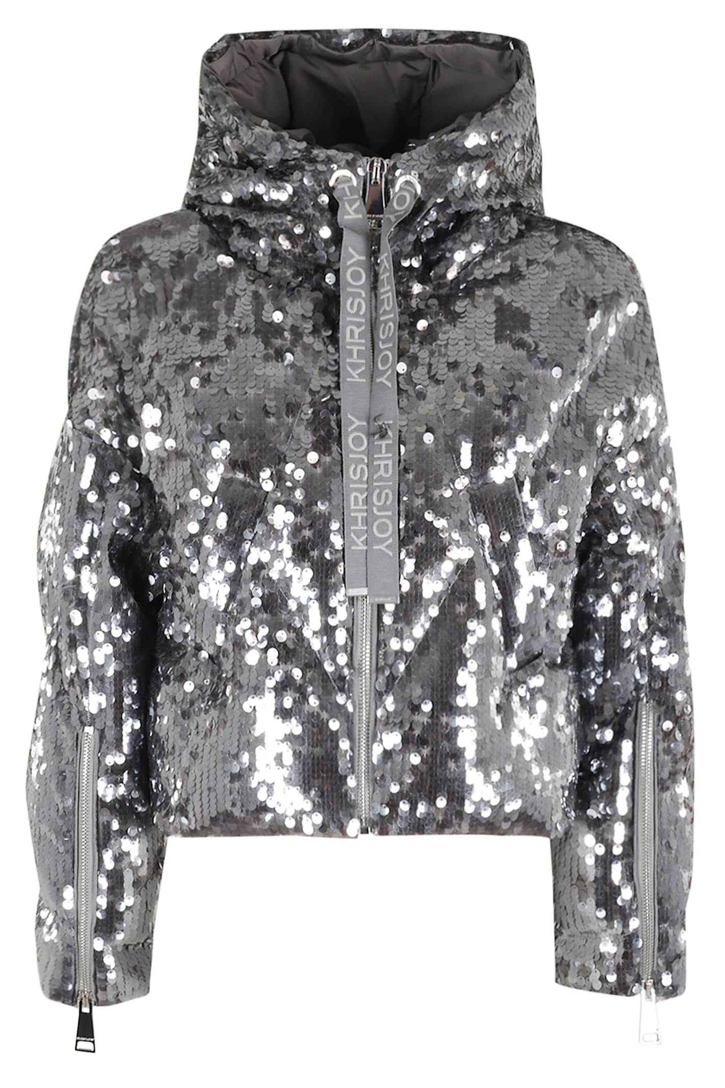 Khrisjoy Crop Iconic Milano In Macro Sequins In Silver