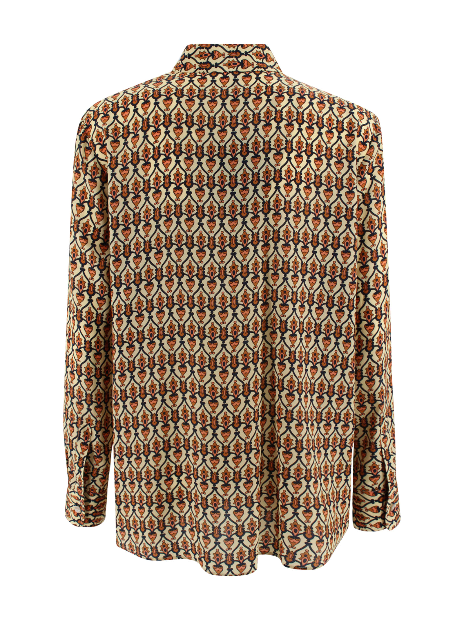 Etro Silk Long Sleeve Shirt With Geometric Print In Brown