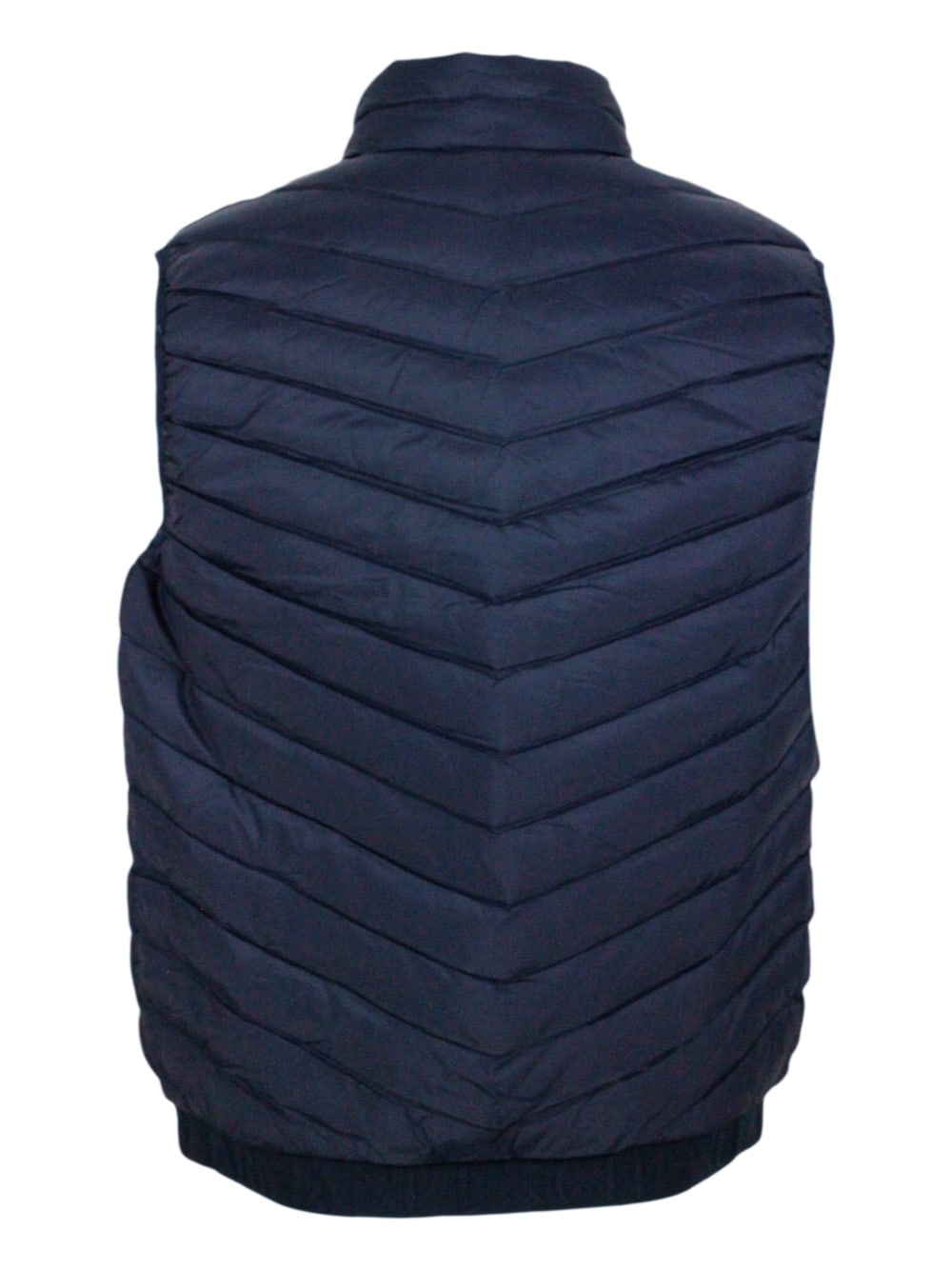Shop Armani Collezioni Sleeveless Vest In Light Down Jacket With Logoed And Elasticated Bottom And Zip Closure In Blu