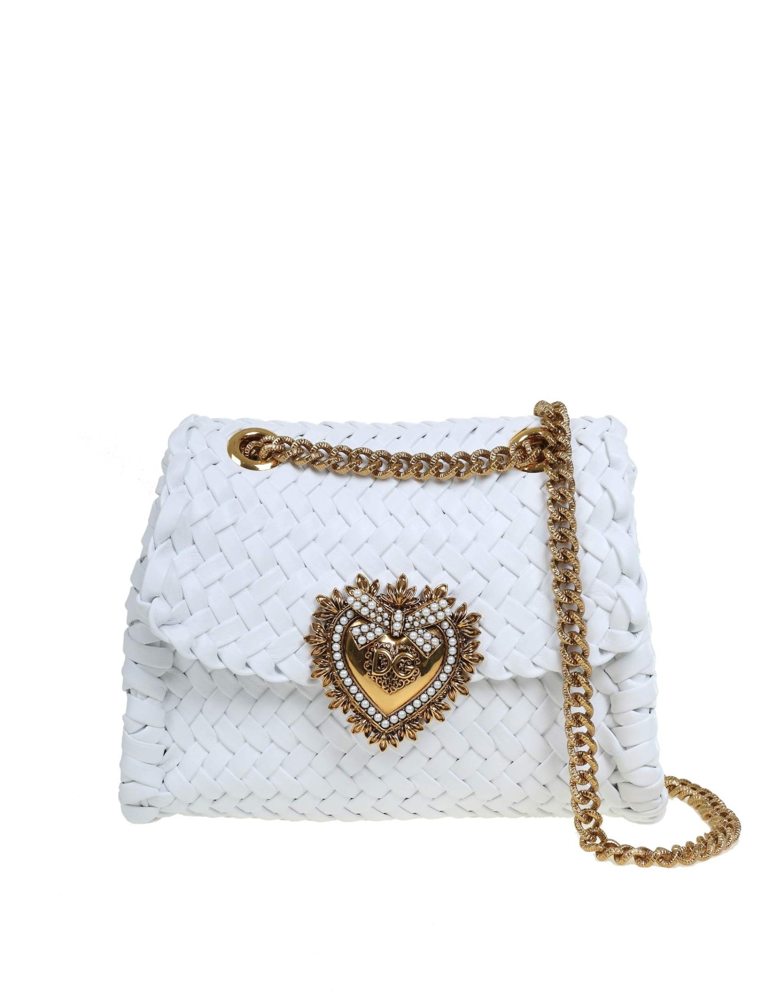 DOLCE & GABBANA SMALL DEVOTION SHOULDER BAG IN WOVEN NAPPA,11902559