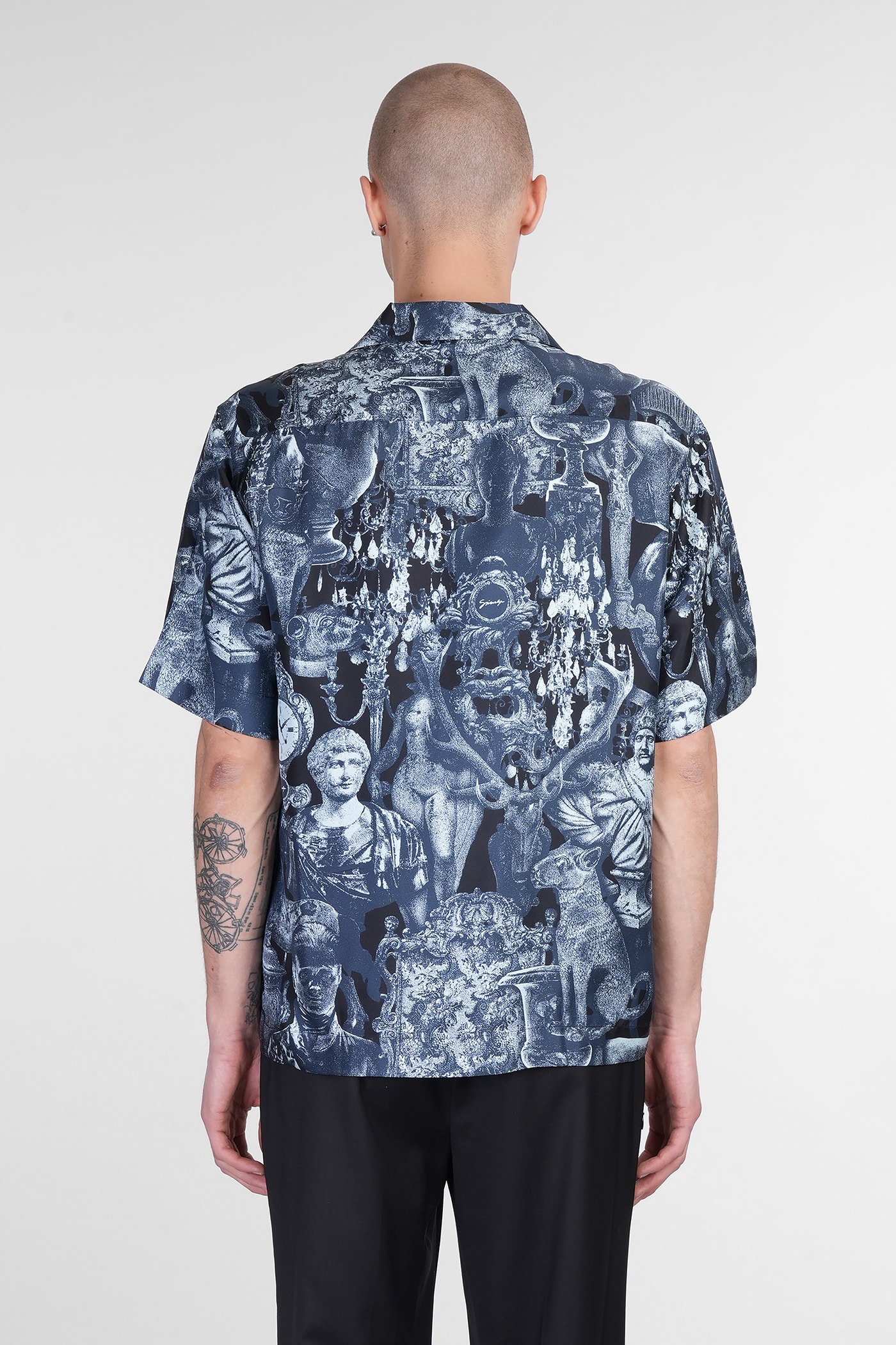 Givenchy Mens Black Navy Logo-embellished Relaxed-fit Woven Bowling Shirt
