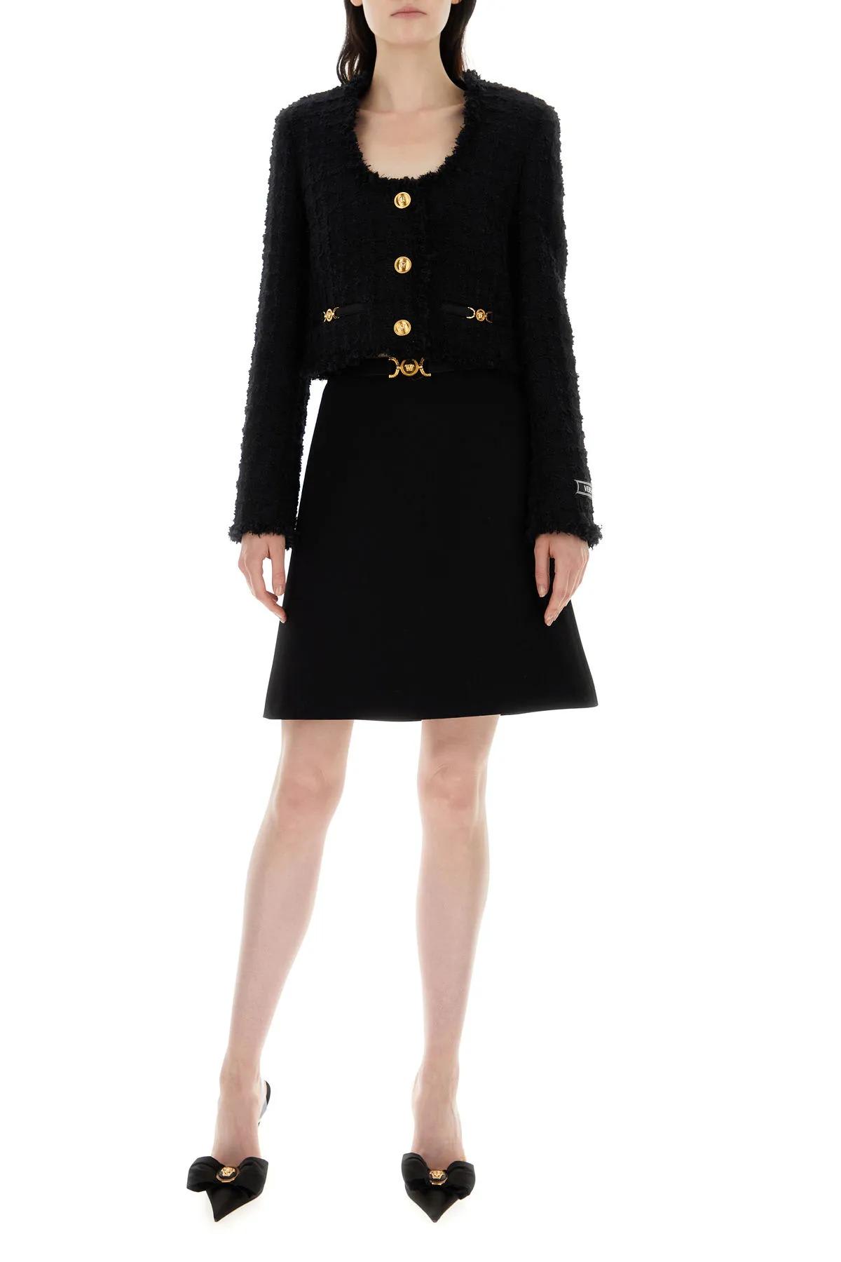 Shop Versace Black Stretch Wool Blend Skirt