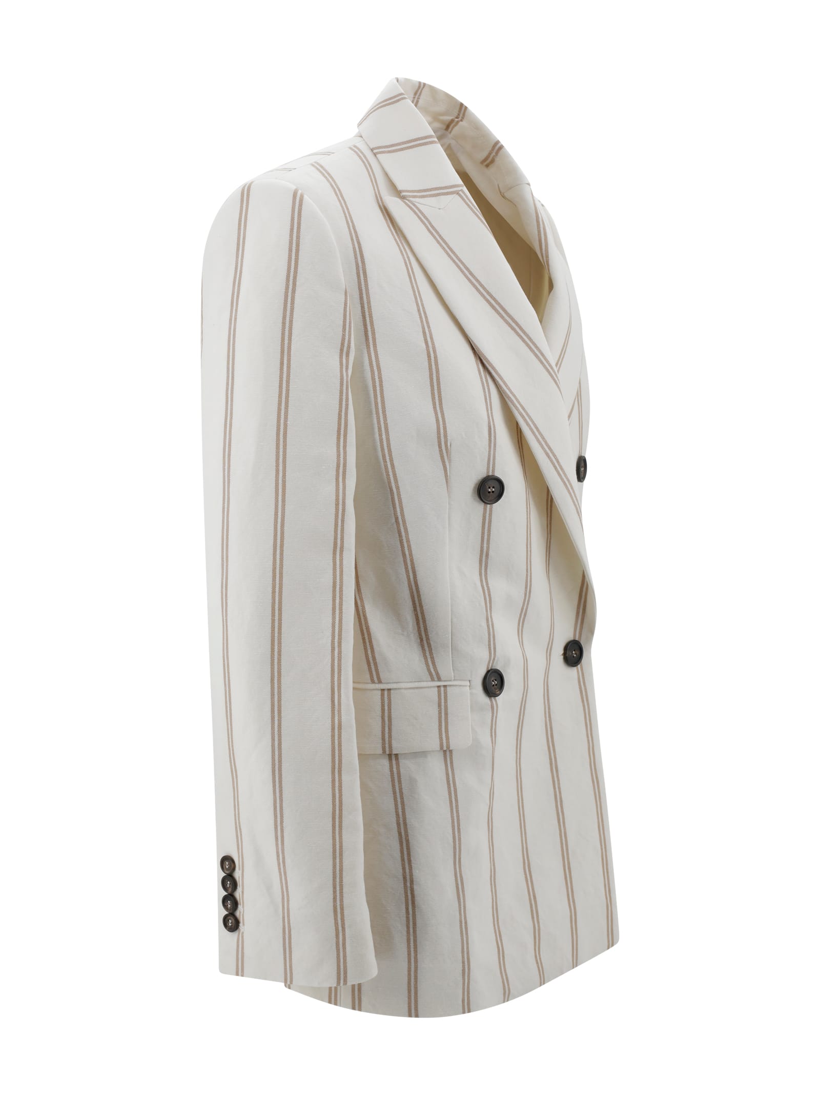 Brunello Cucinelli Multicolor Jacket With All-over Striped Motif And Monile Detail