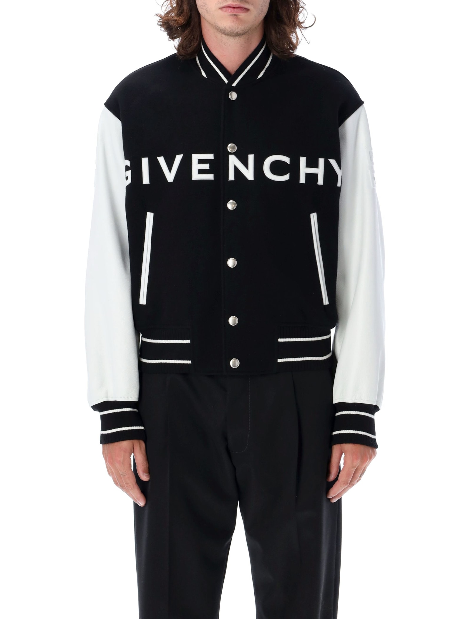 Shop Givenchy Varsity Bomber In Black/white