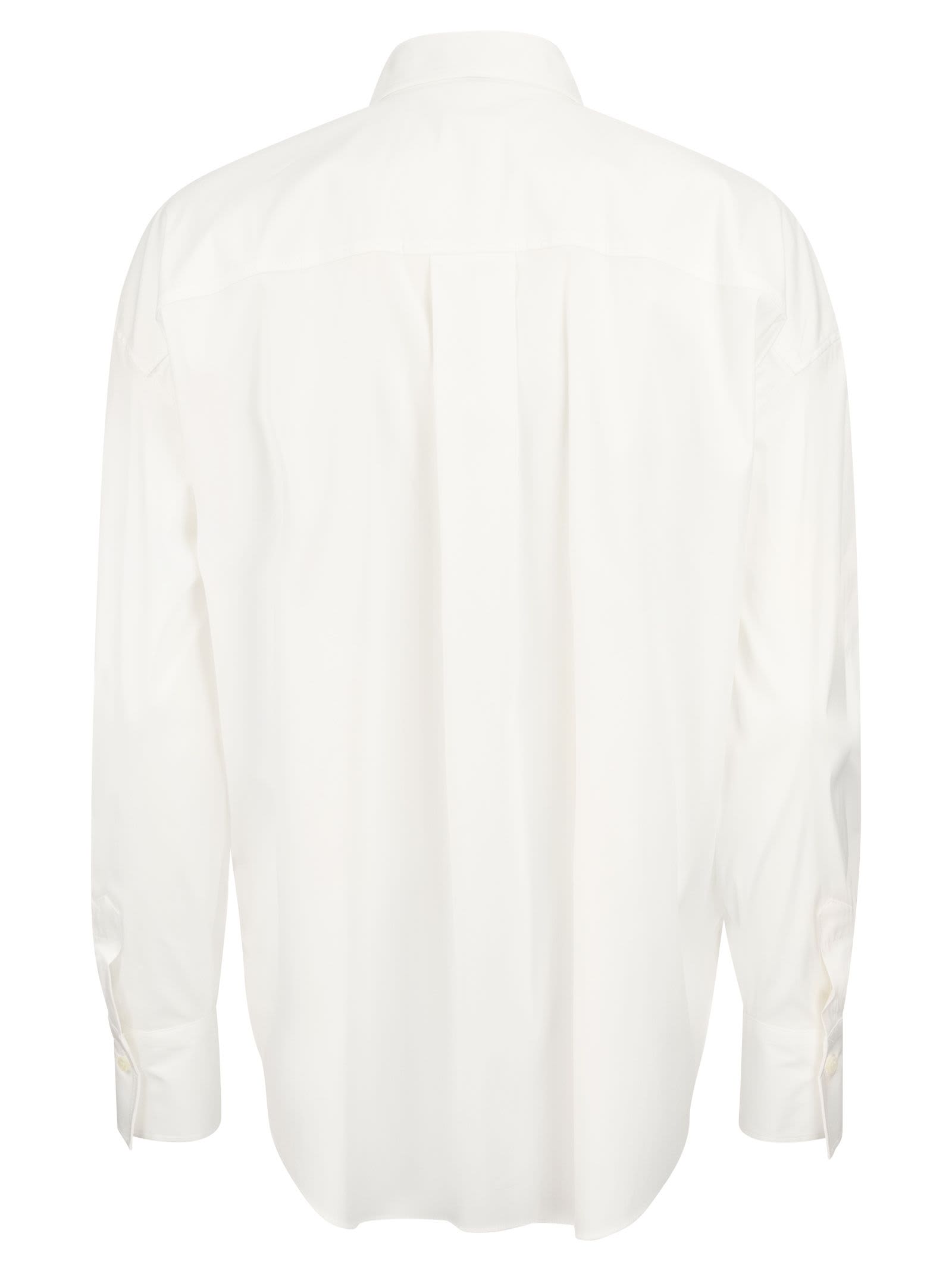 Shop Brunello Cucinelli Stretch Cotton Poplin Shirt With Shiny Tab In White