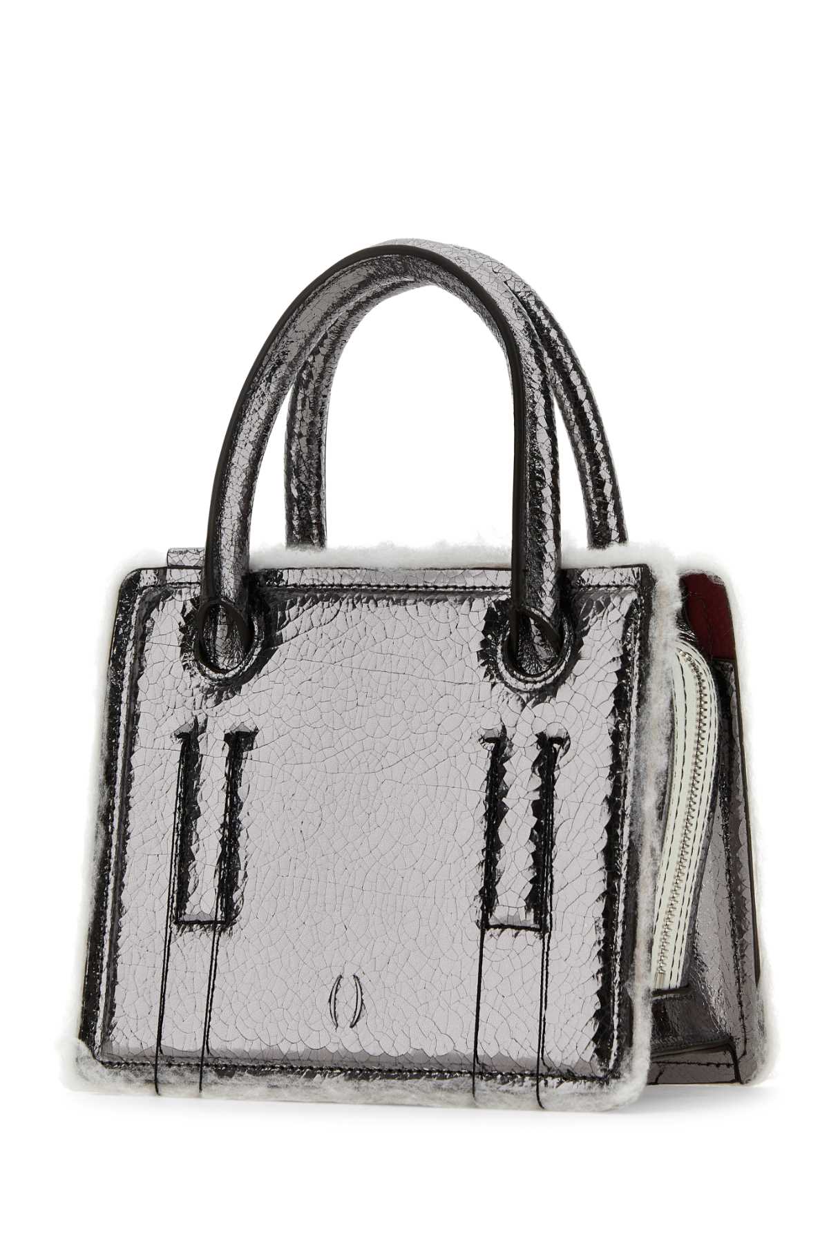 Shop Dentro Lead Leather Mini Otto Handbag In Creackedsilver
