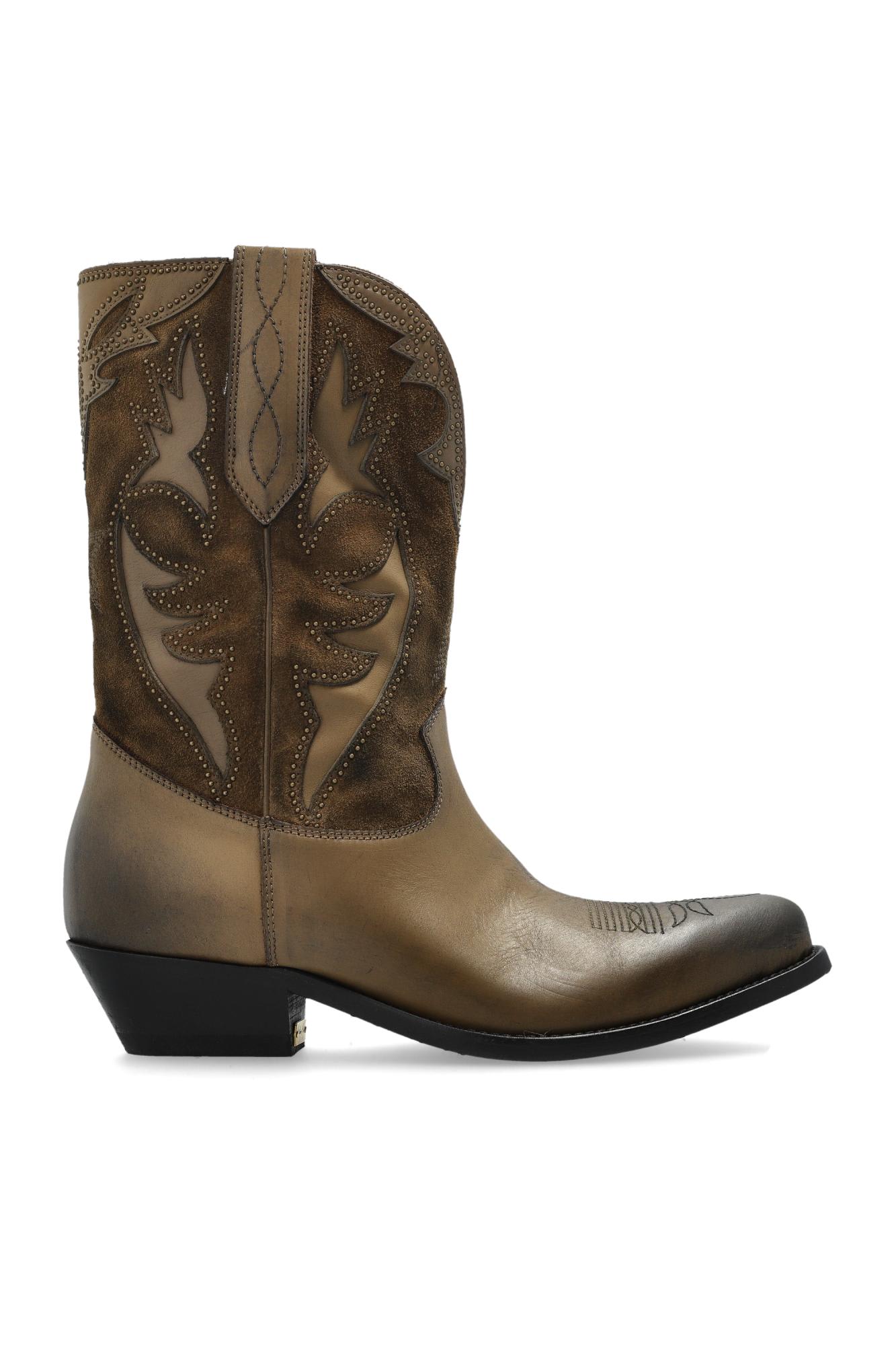 Golden Goose Two-tone Western Style Boots With Stitching Embellishments In Animal Print