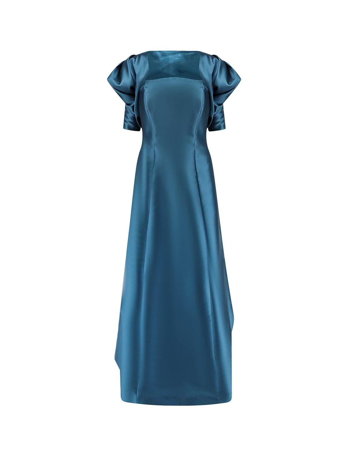 Alberta Ferretti Square-neck A-line Long Dress In Blue
