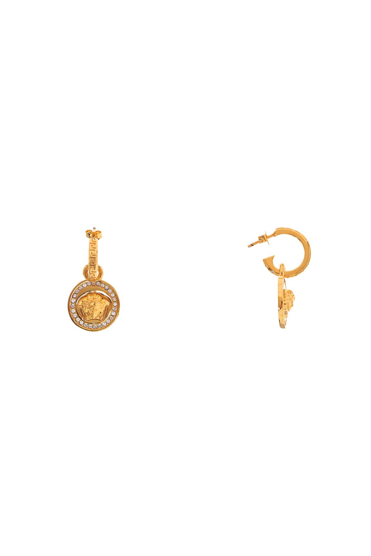 Shop Versace Greek Medusa Earrings With Cr In White-gold (gold)