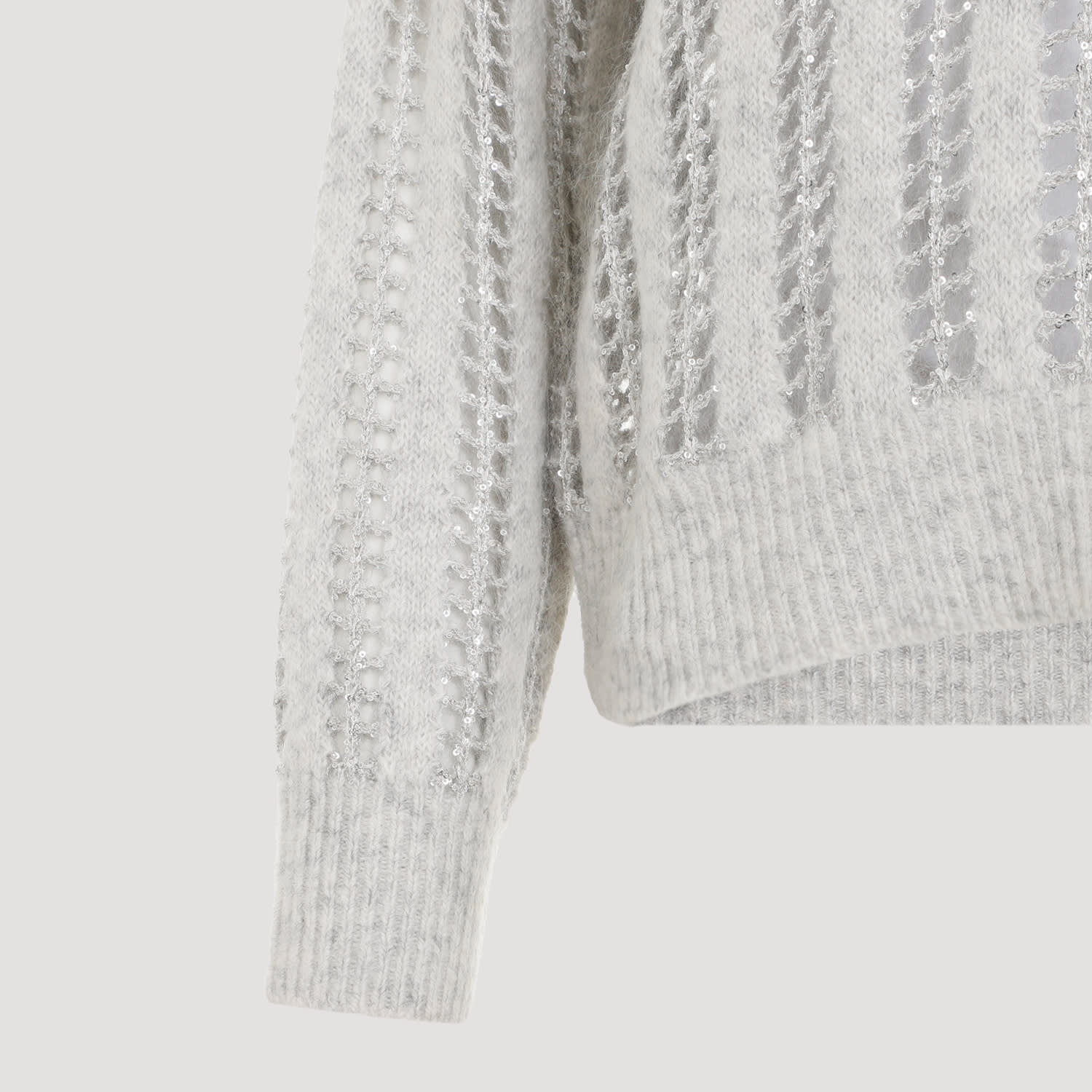 Shop Brunello Cucinelli 3d Ribbed And Shiny Net Sweater In Pearl Grey