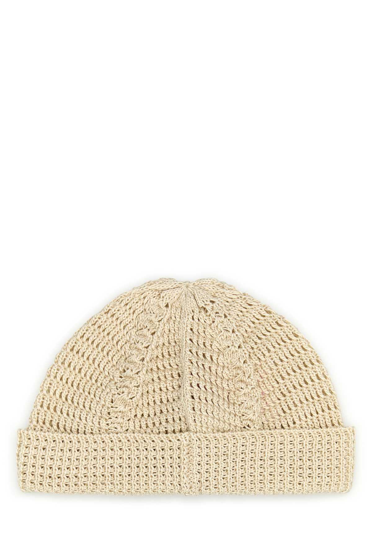 Valentino Garavani Sand Cotton Knitted Vlogo Signature Beanie Hat In Burro