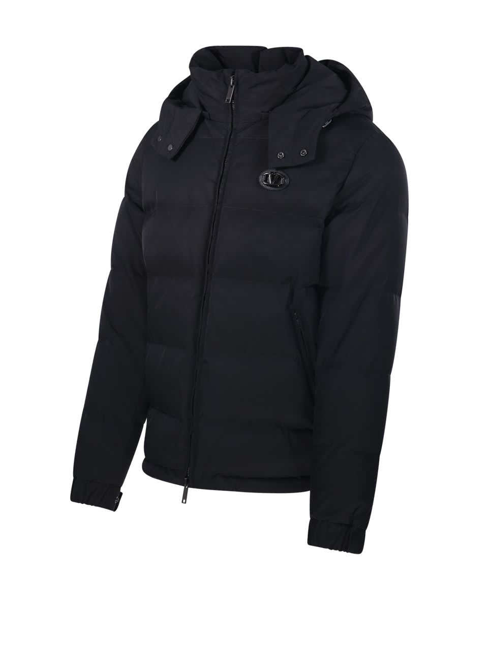 Shop Valentino Logo Plaque Zip-up Coat In Black