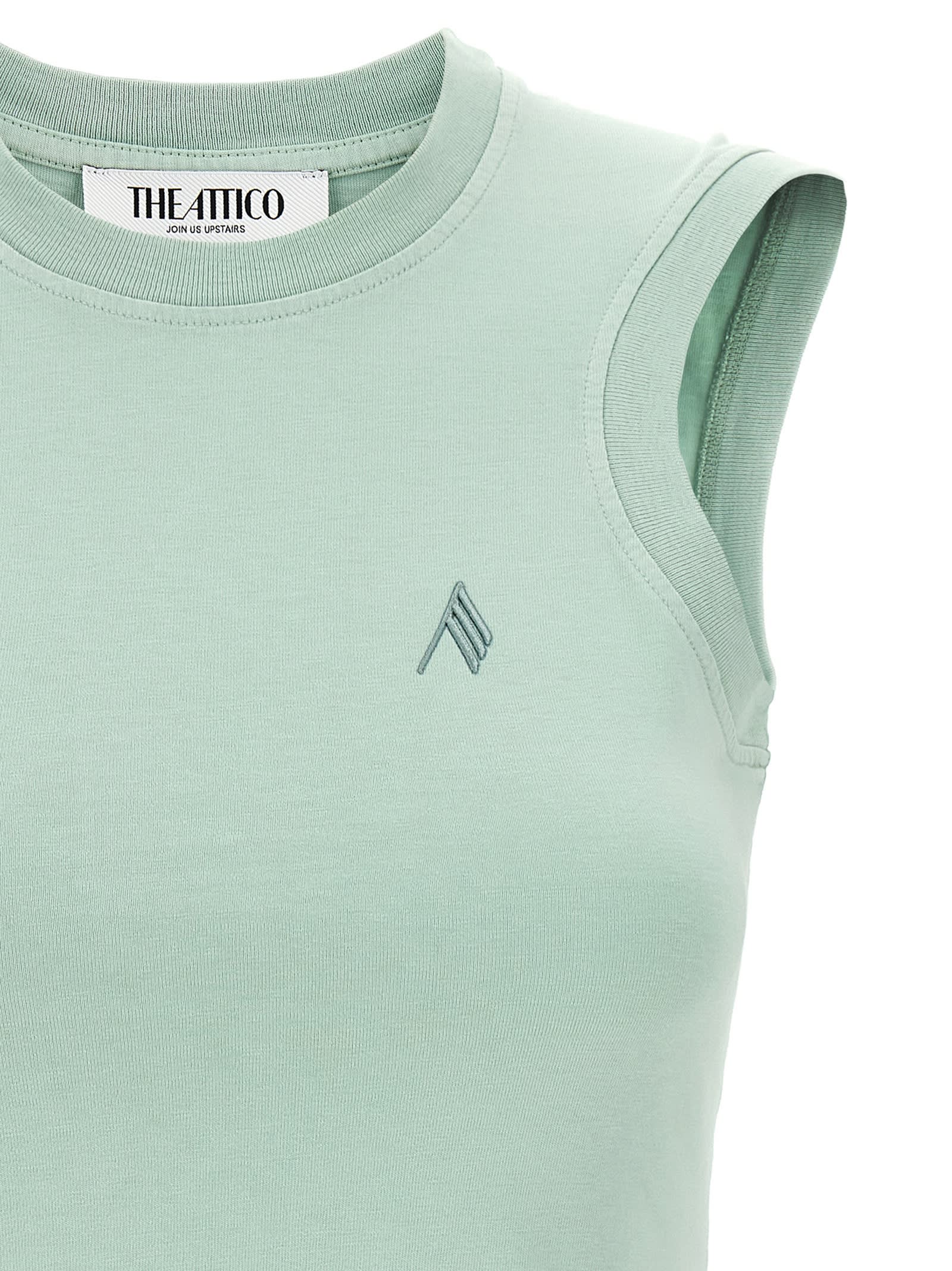 Attico Crew Neck Sleeveless Top With Curved Hem In Blue