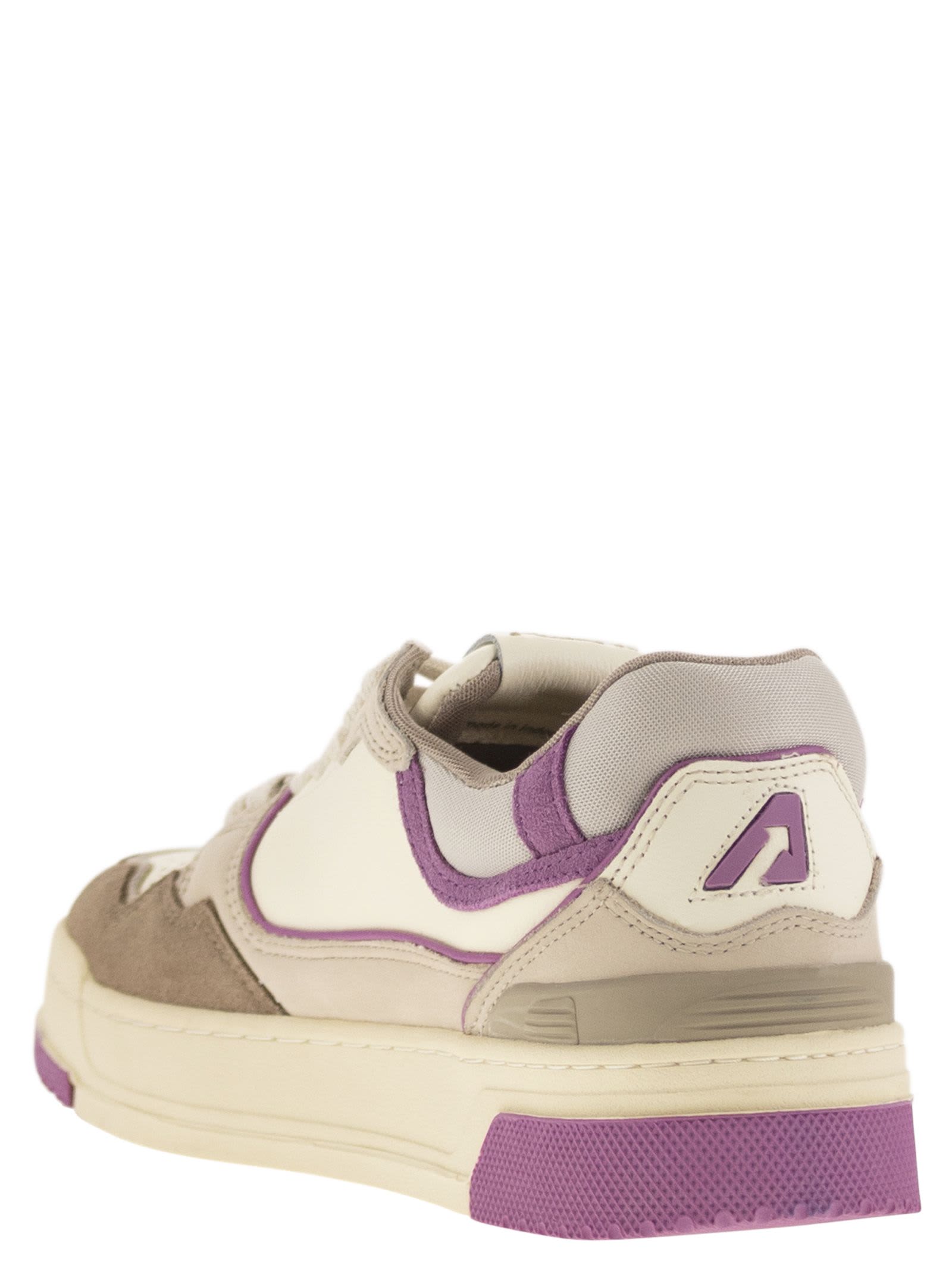 Shop Autry Clc - Leather Trainers In White/grey/fuchsia/tobacco