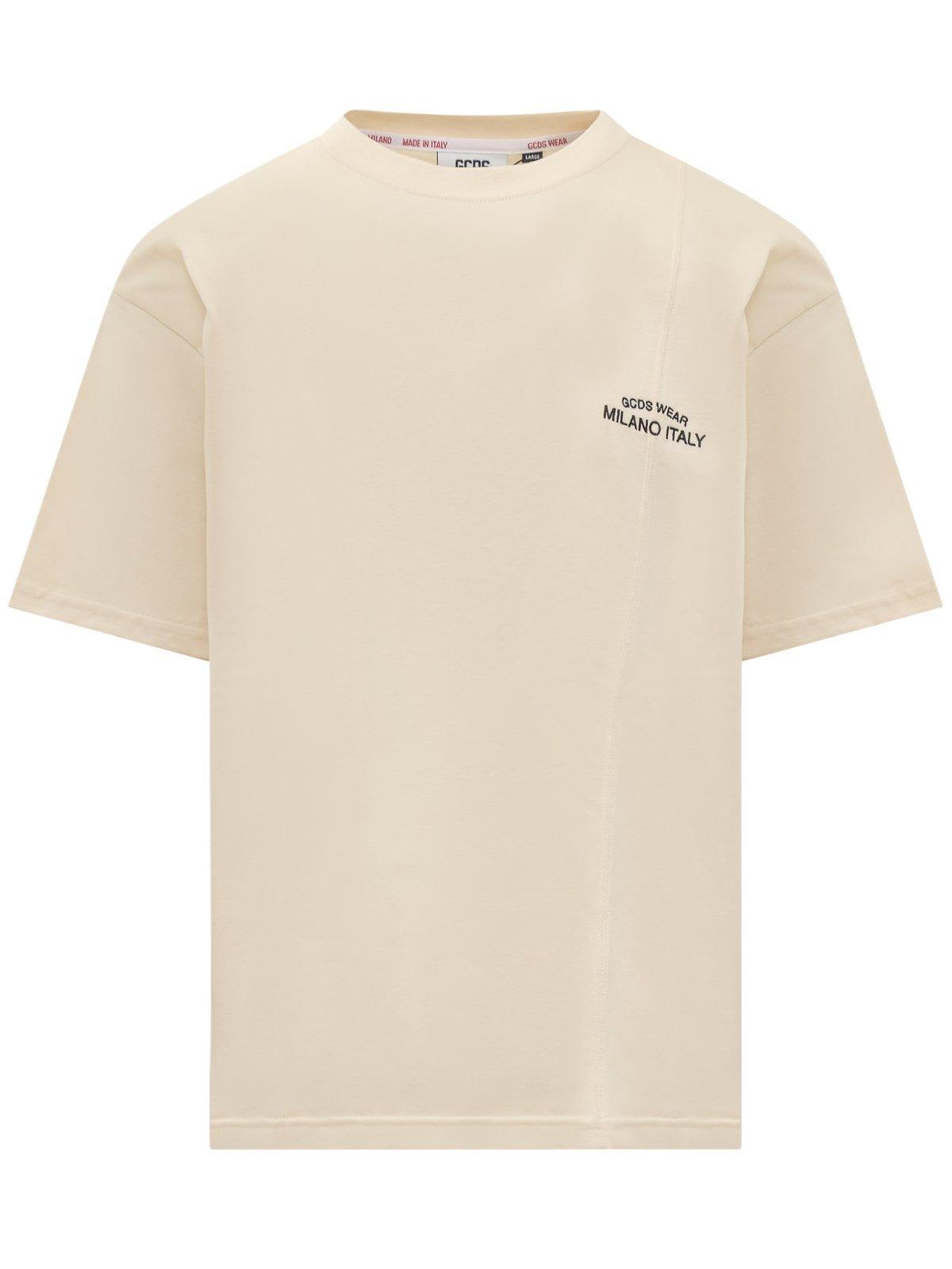 Shop Gcds Logo Embroidered Crewneck T-shirt In Off White