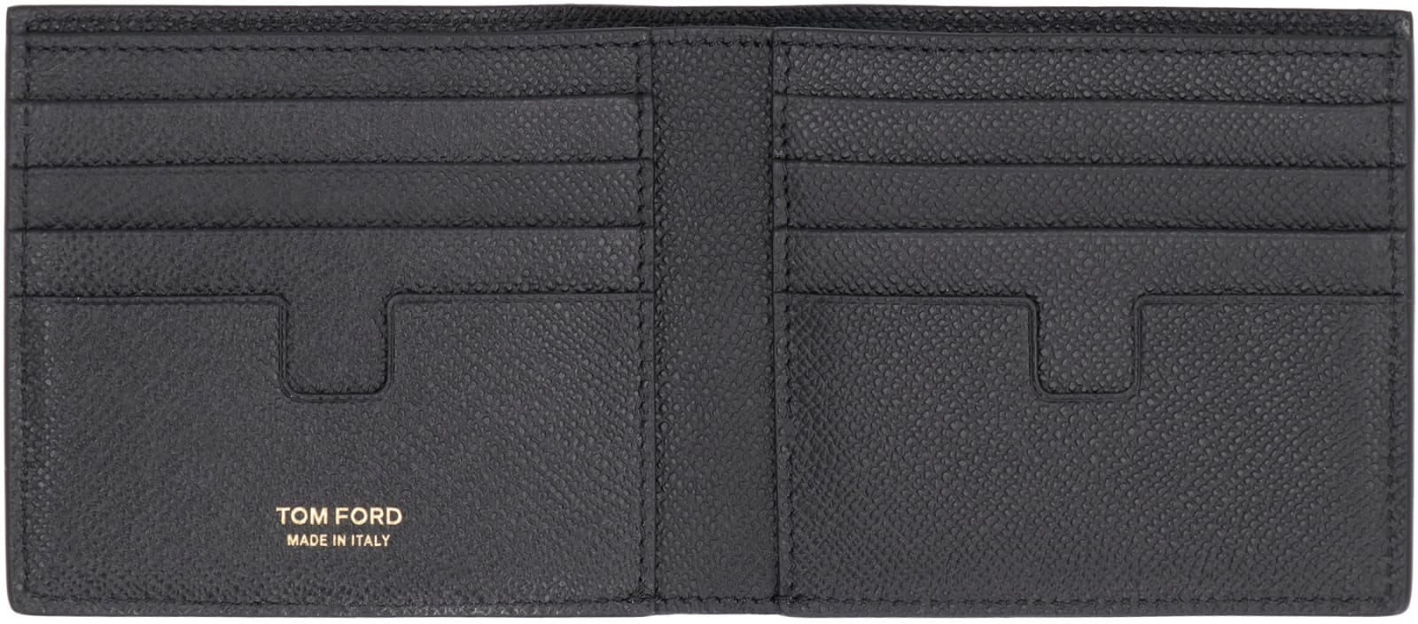 Tom Ford Black Small Grain Leather Bifold Wallet In Black