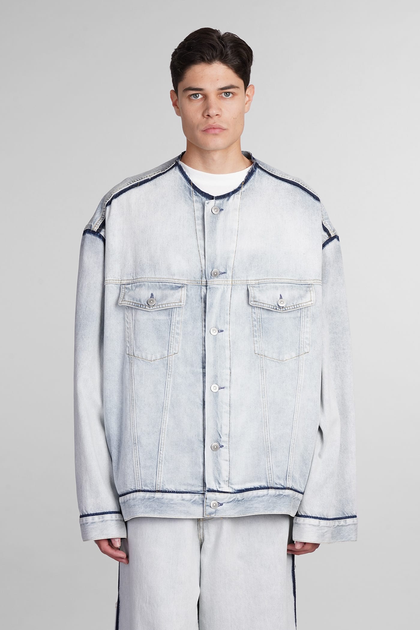 Shop Maison Margiela Denim Jackets In Cyan Denim