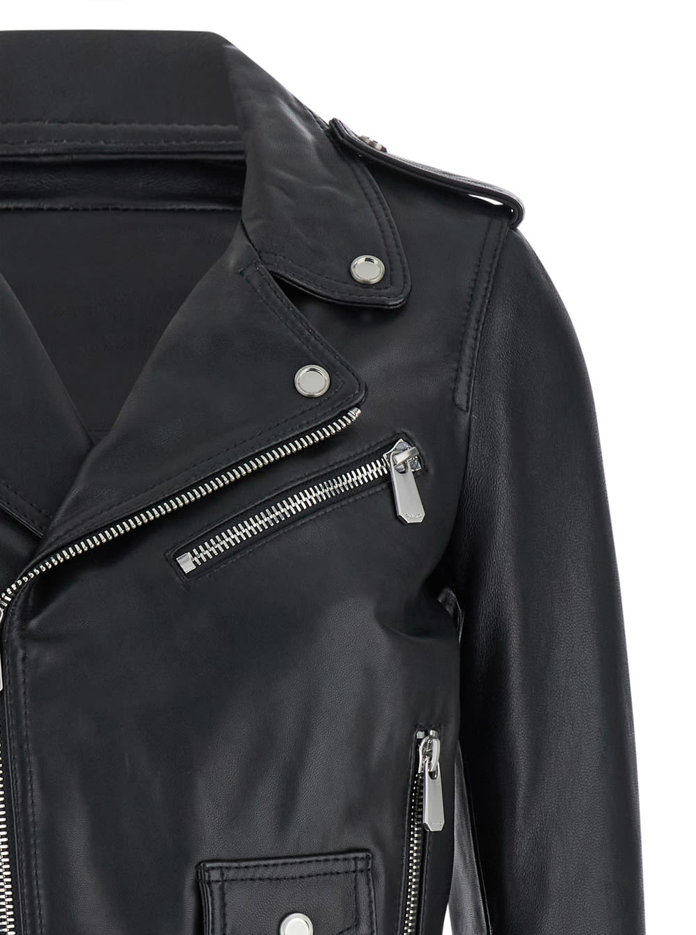 Shop Pinko Costa Rica Black Biker Jacket In Leather Woman