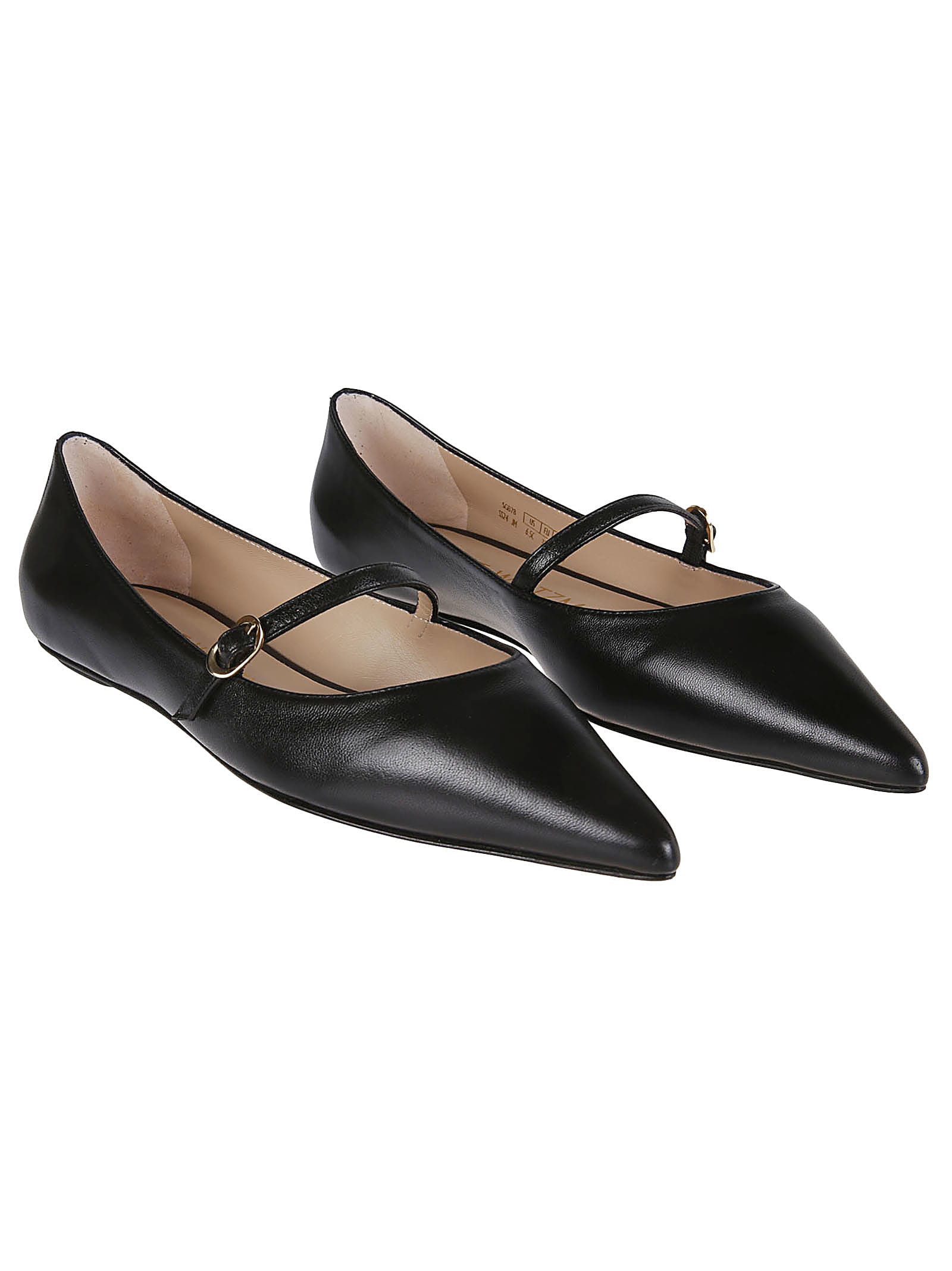 Stuart Weitzman Emilia Leather Mary Jane Point-toe Flats In Blk Black